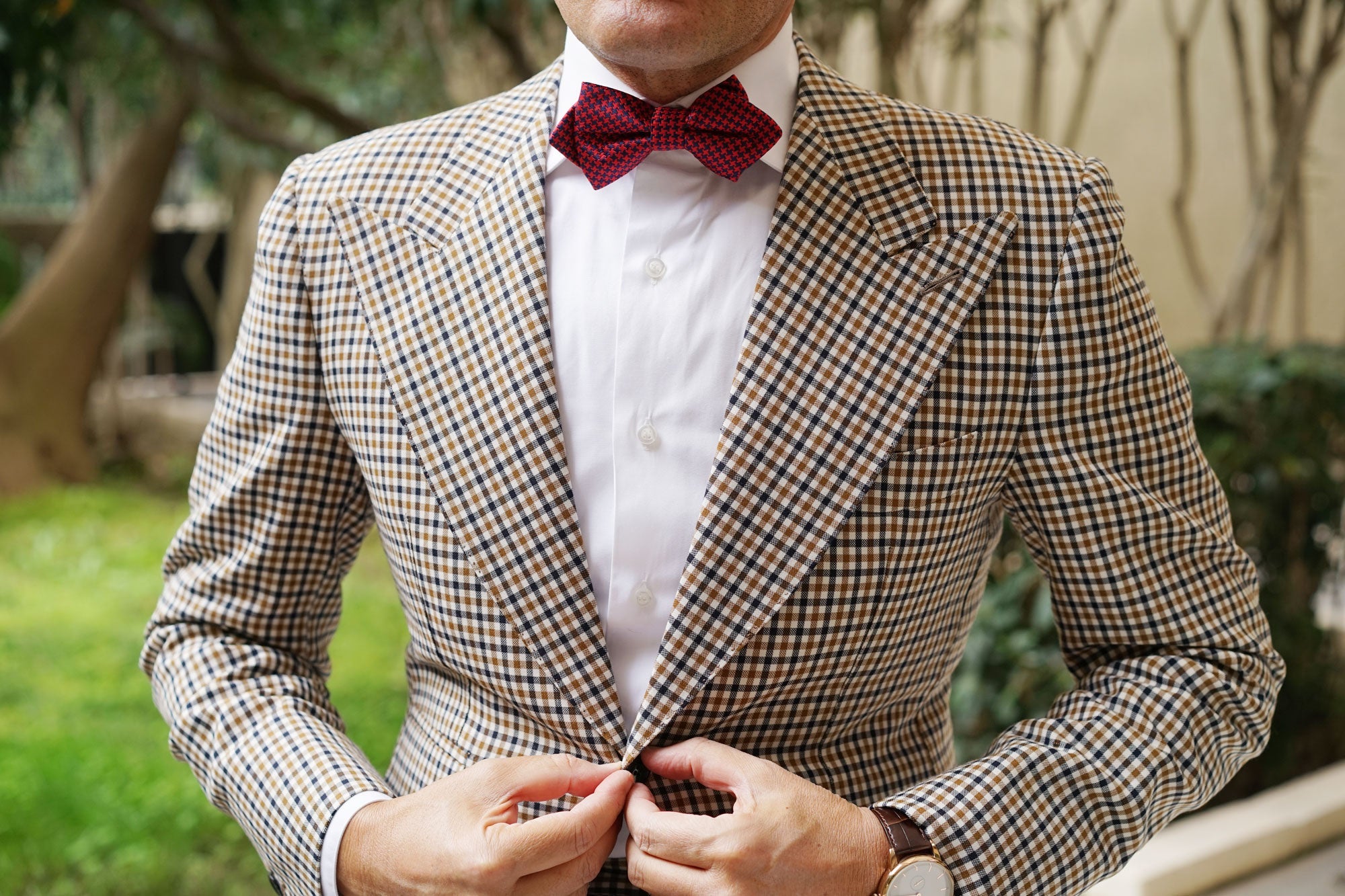 Scarlet Red Houndstooth Diamond Bow Tie