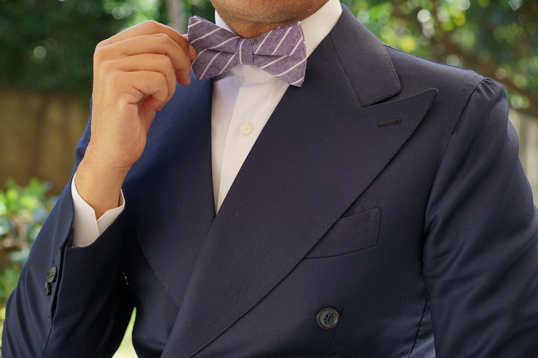 Tyrian Linen Purple Pinstripe Bow Tie