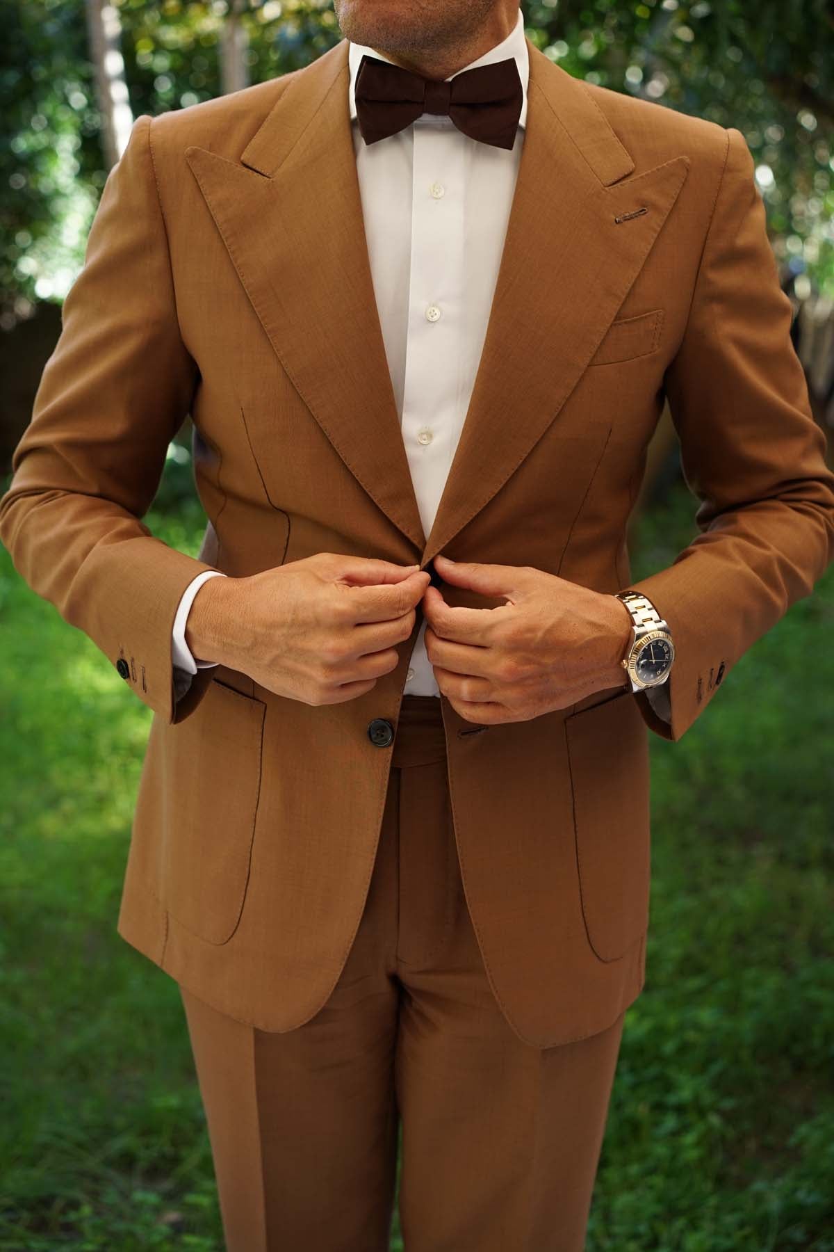 Walnut Brown Slub Linen Bow Tie