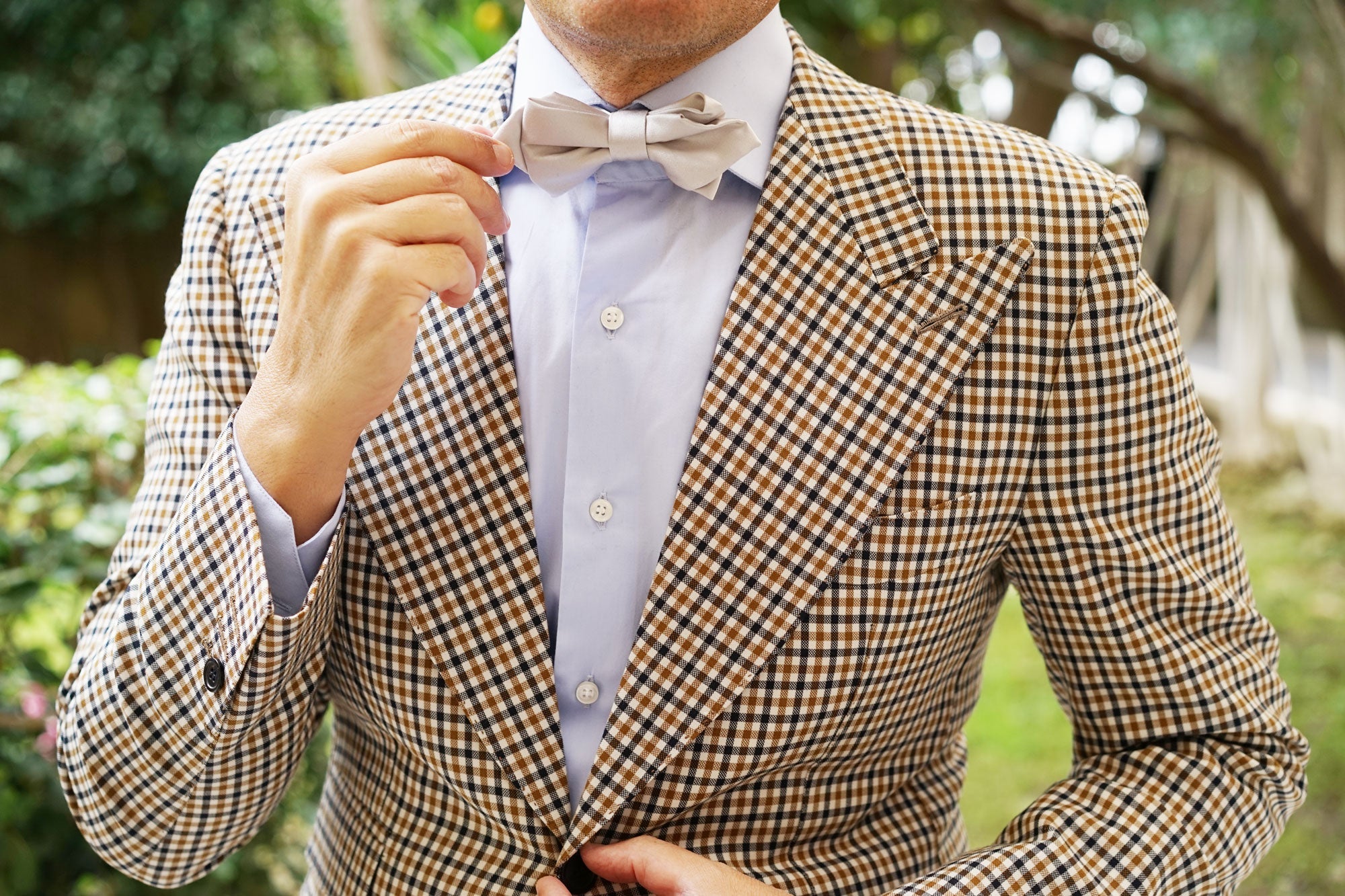 Light Grey Satin Diamond Bow Tie