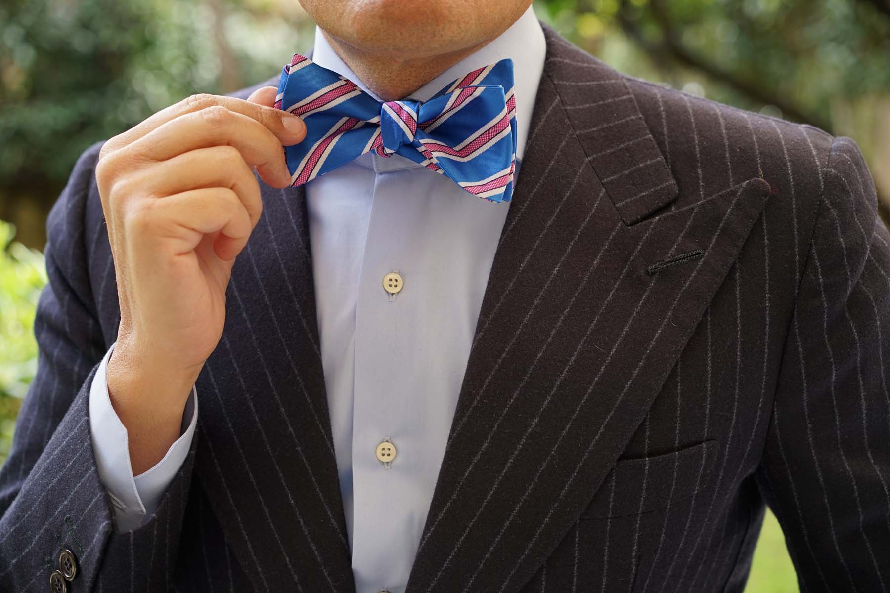 Light Blue Bow Tie Untied with Pink Stripes