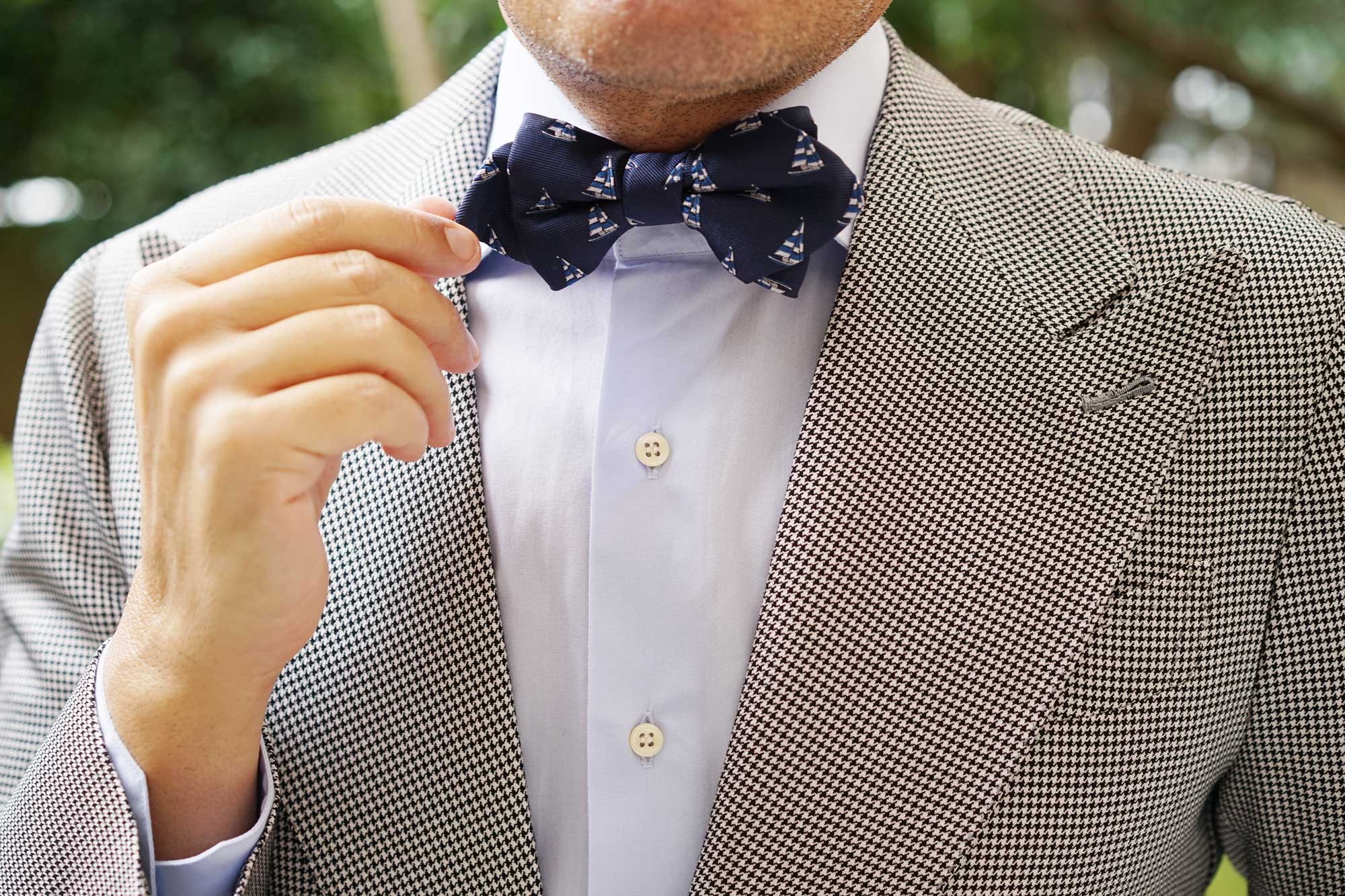 Navy Blue Sailor Boat Diamond Bow Tie