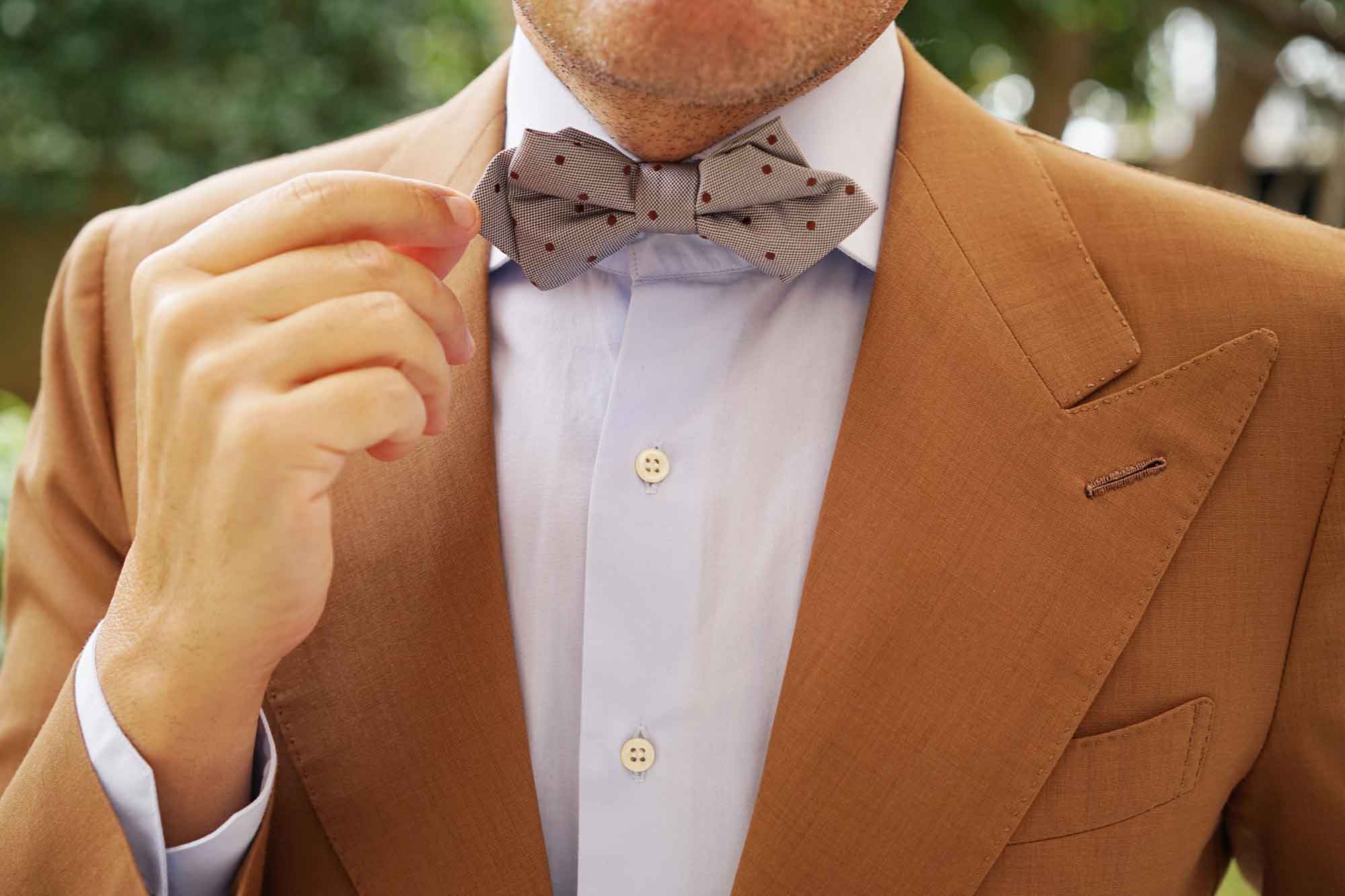 Grey with Brown Polka Dots Diamond Bow Tie