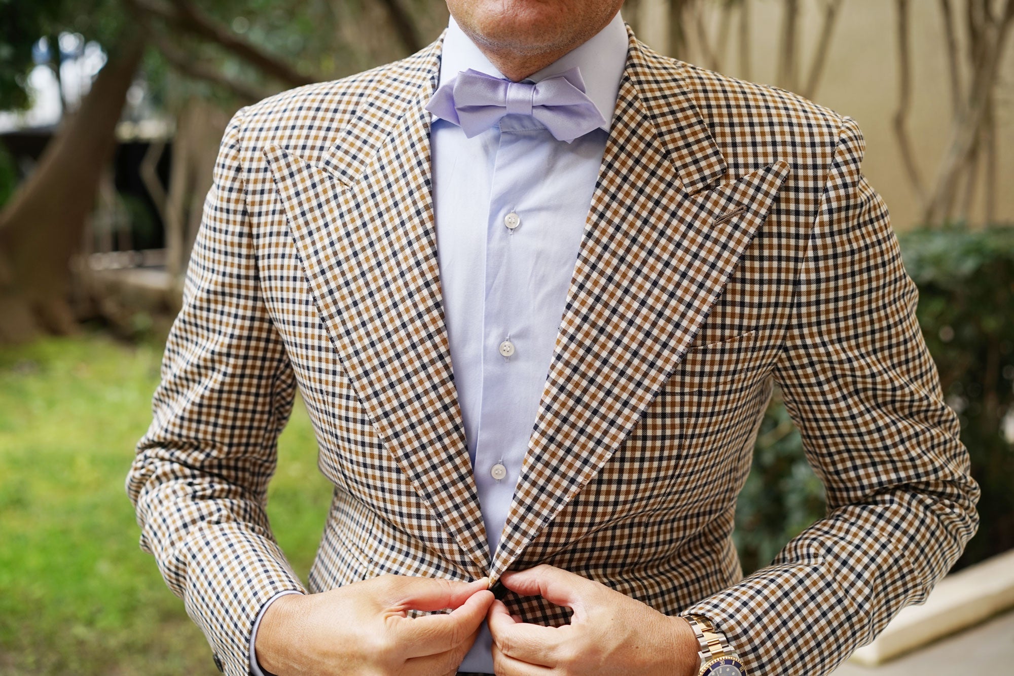 Lavender Purple Satin Diamond Bow Tie