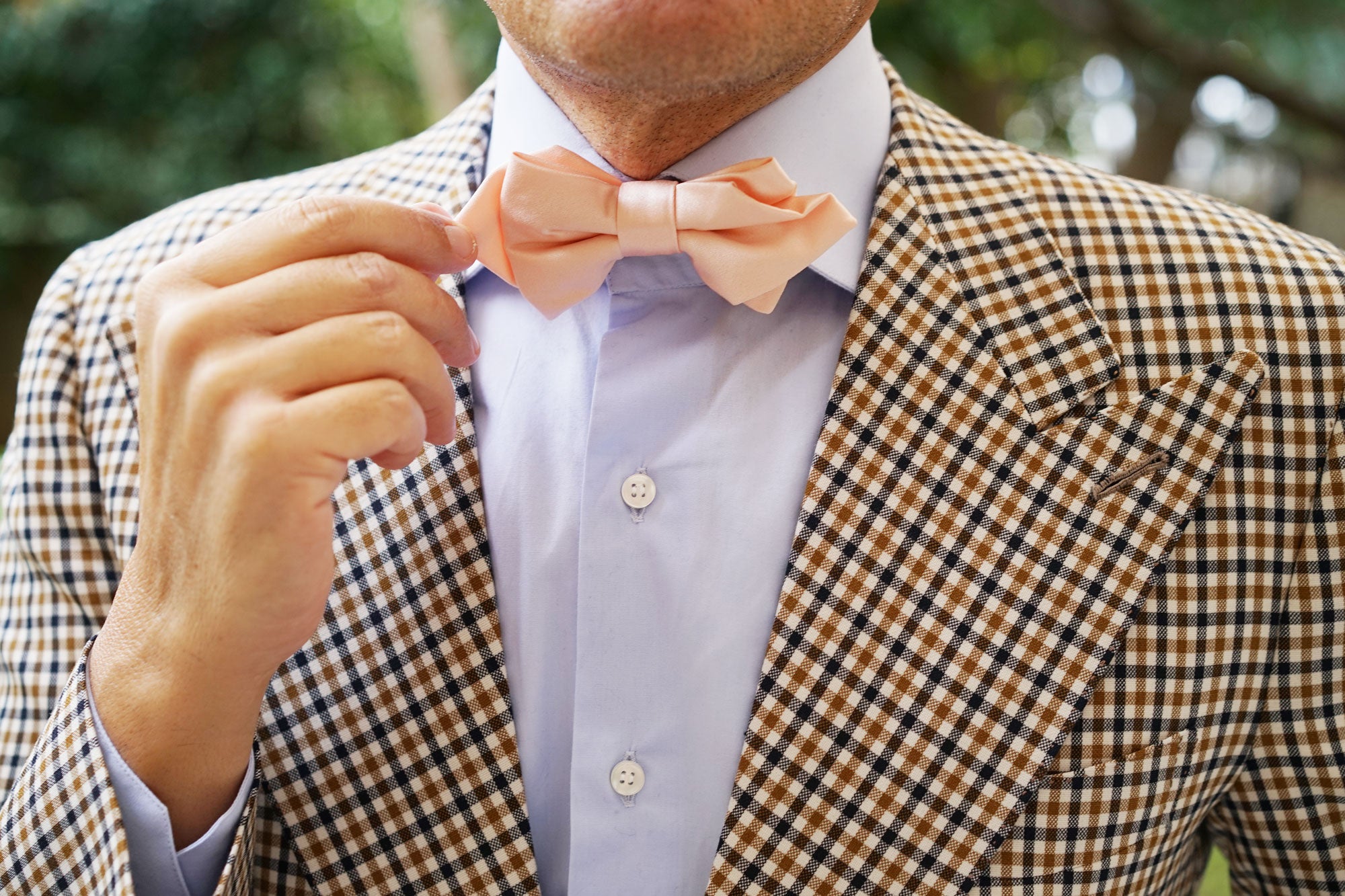 Peach Satin Diamond Bow Tie