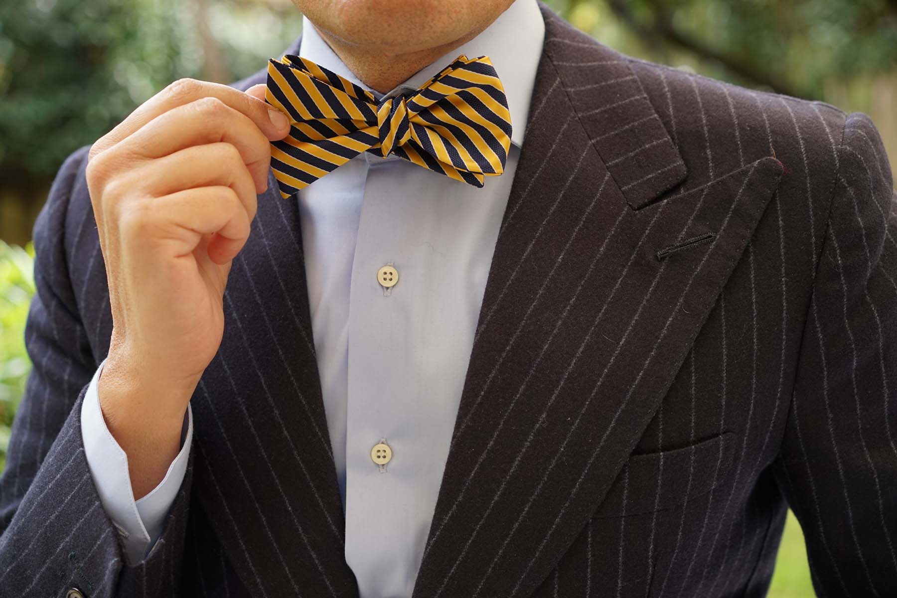 Yellow and Navy Blue Diagonal - Bow Tie (Untied)