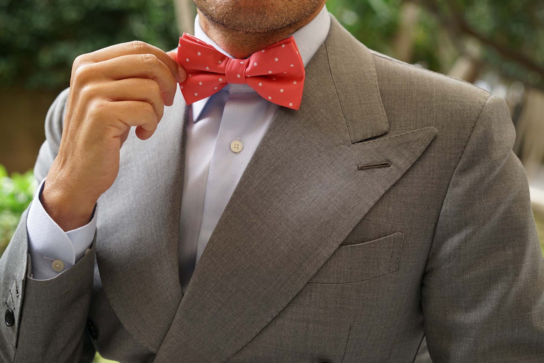 Coral Pink with White Polka Dots Bow Tie