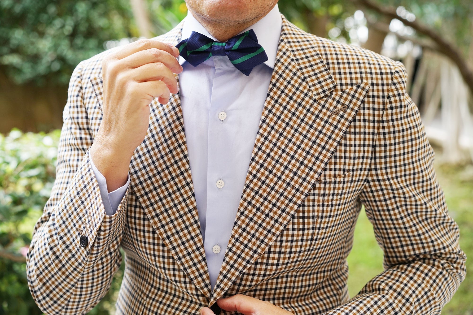 Navy Blue with Green Stripe Diamond Bow Tie