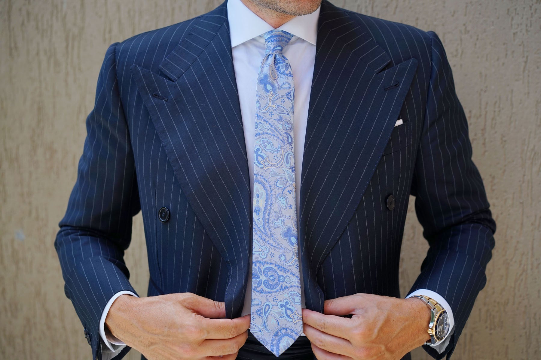 Paisley Silver Skinny Tie with Light Blue