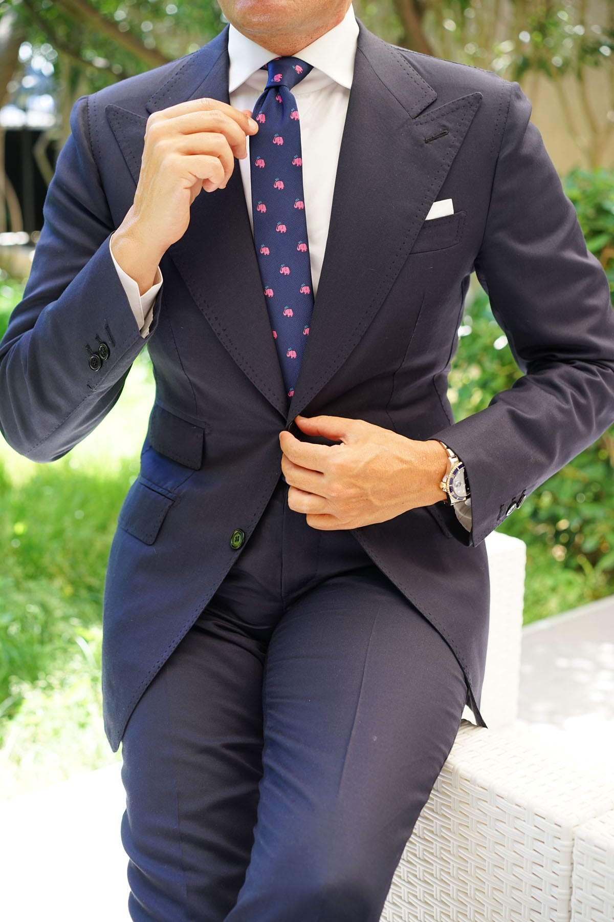 Pink Water Elephant Skinny Tie