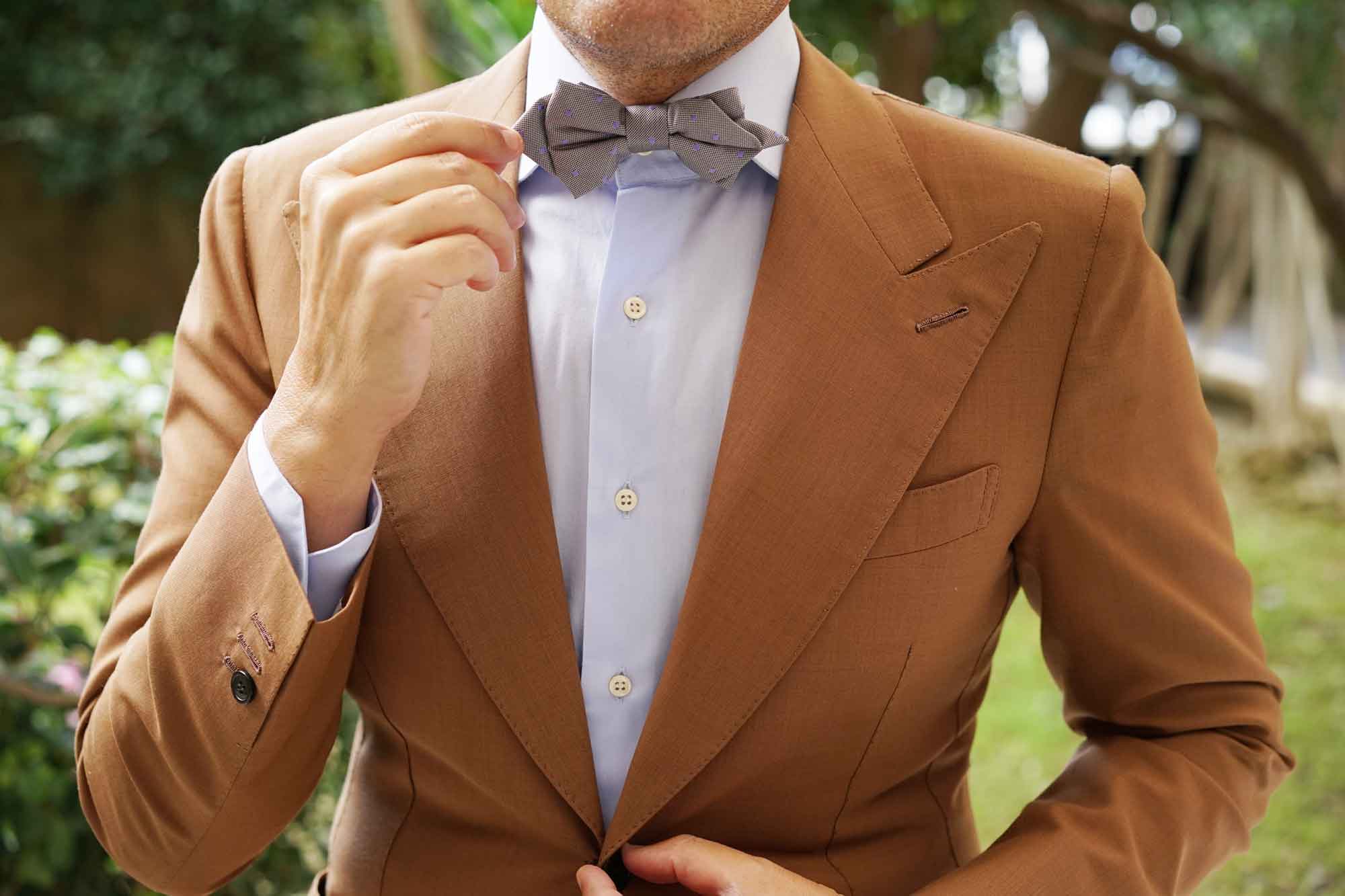 Grey with Lavender Purple Polka Dots Diamond Bow Tie