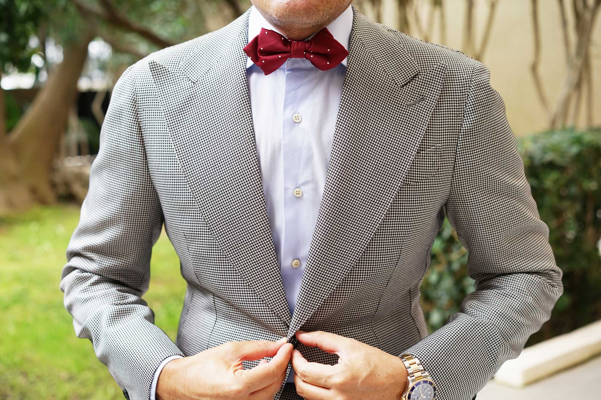 Maroon with White Polka Dots Diamond Bow Tie