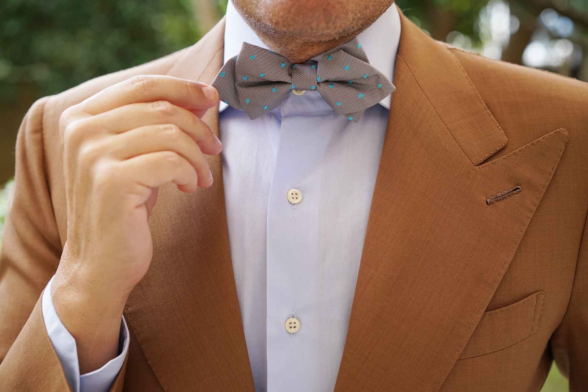 Grey with Mint Blue Polka Dots Diamond Bow Tie