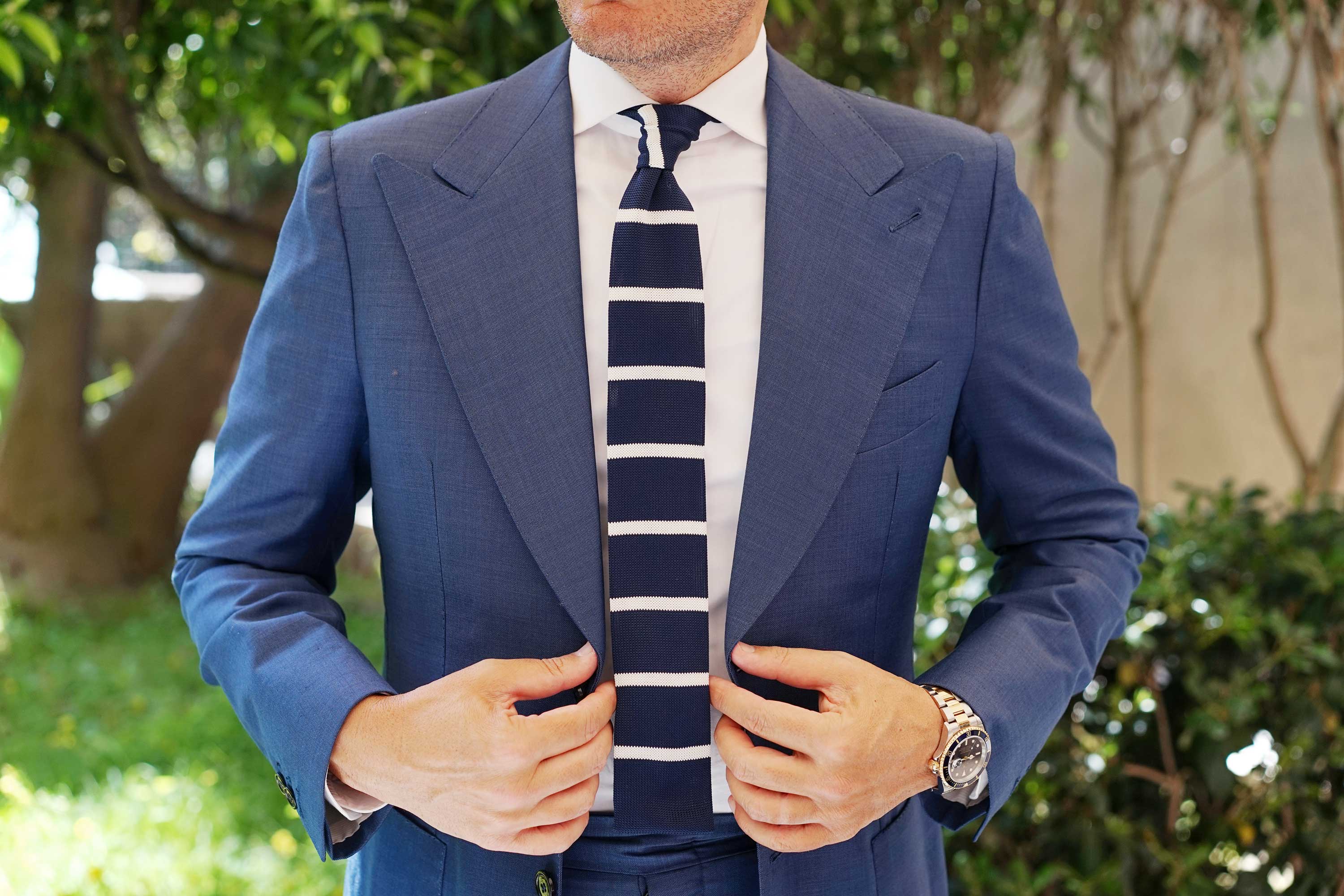 Winston Wolfe Navy Blue Striped Knitted Tie