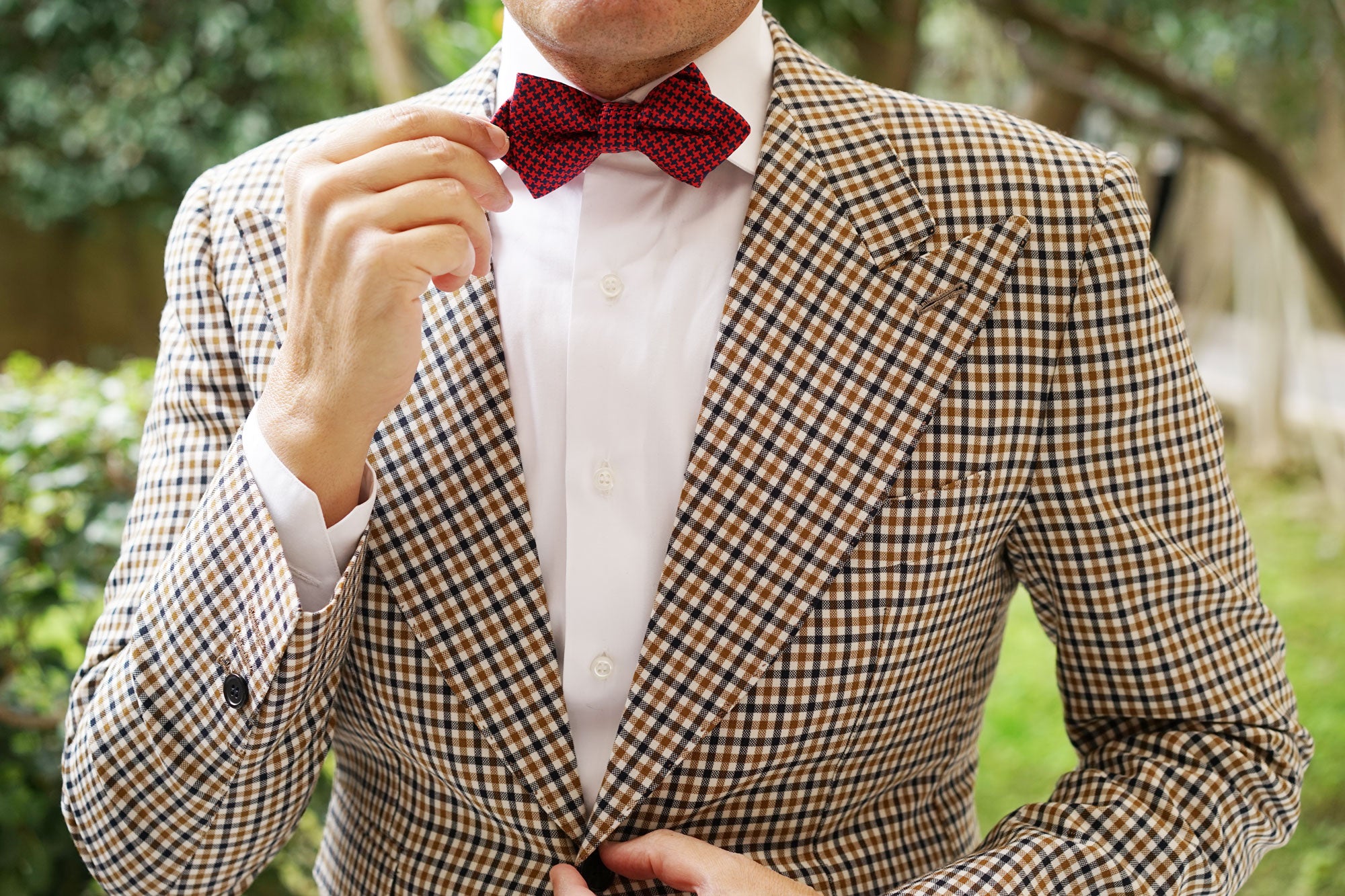 Scarlet Red Houndstooth Diamond Bow Tie