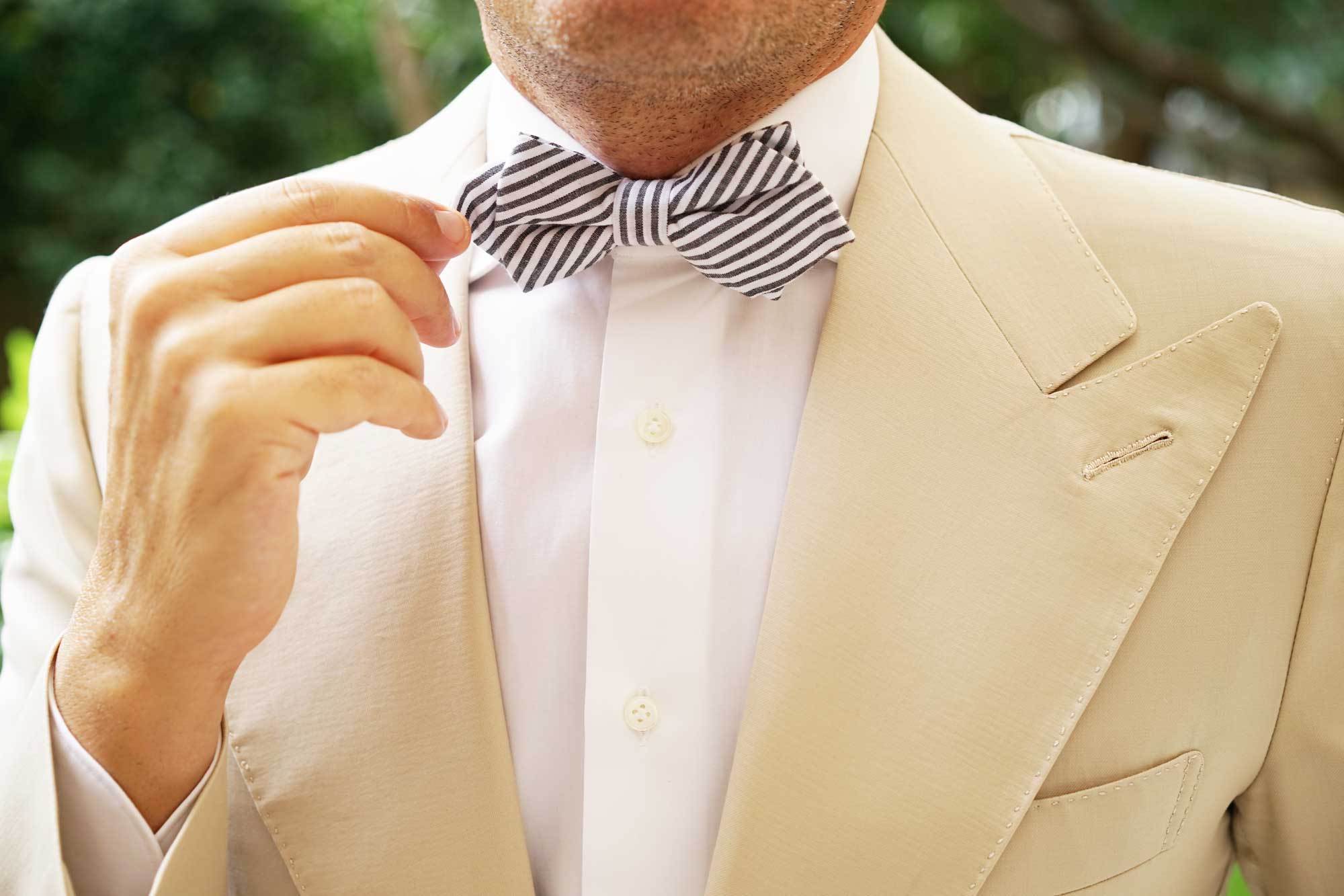 Black and White Chalk Stripe Cotton Diamond Bow Tie