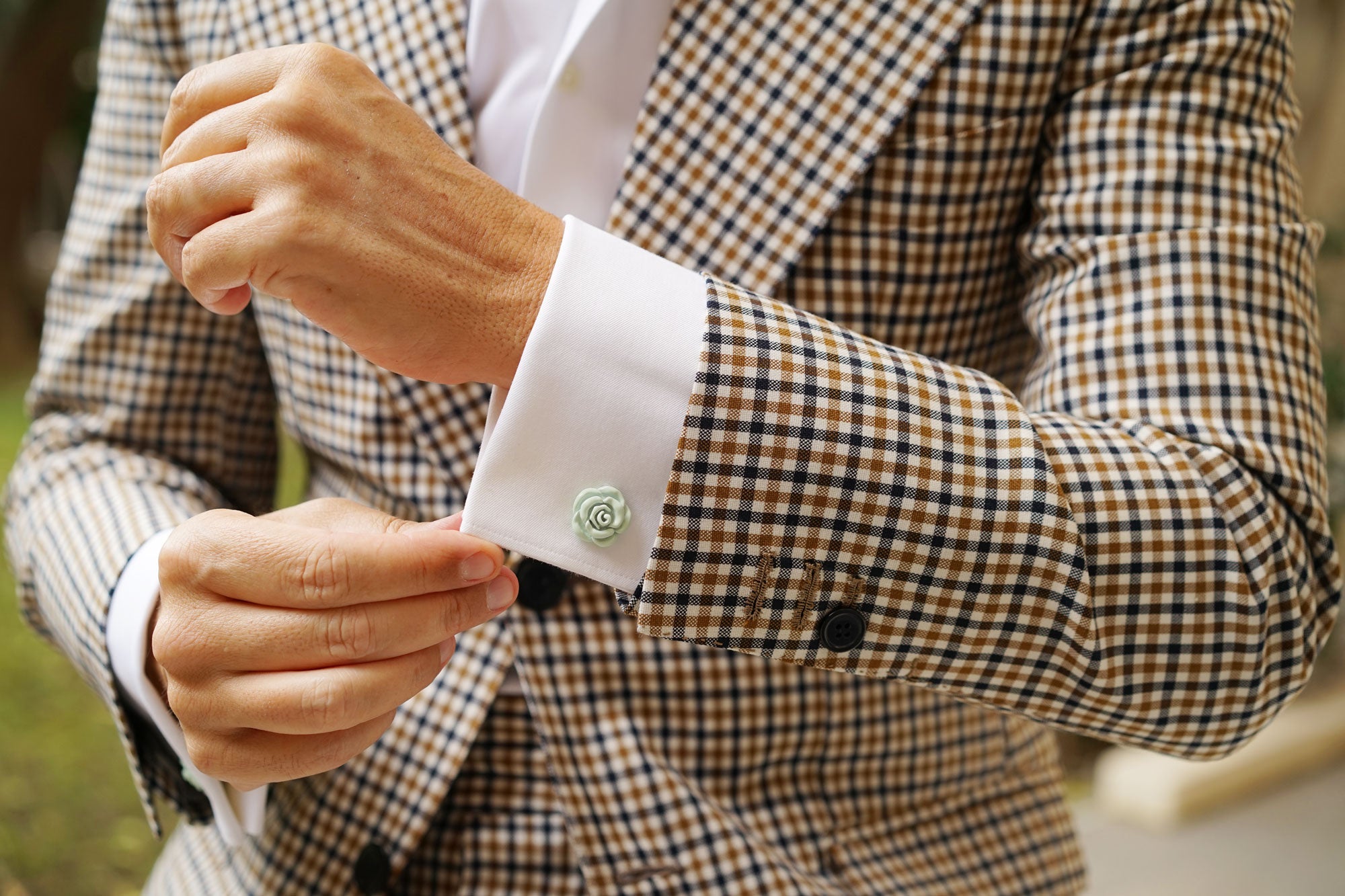 Pastel Mint Green Rose Metal Cufflinks