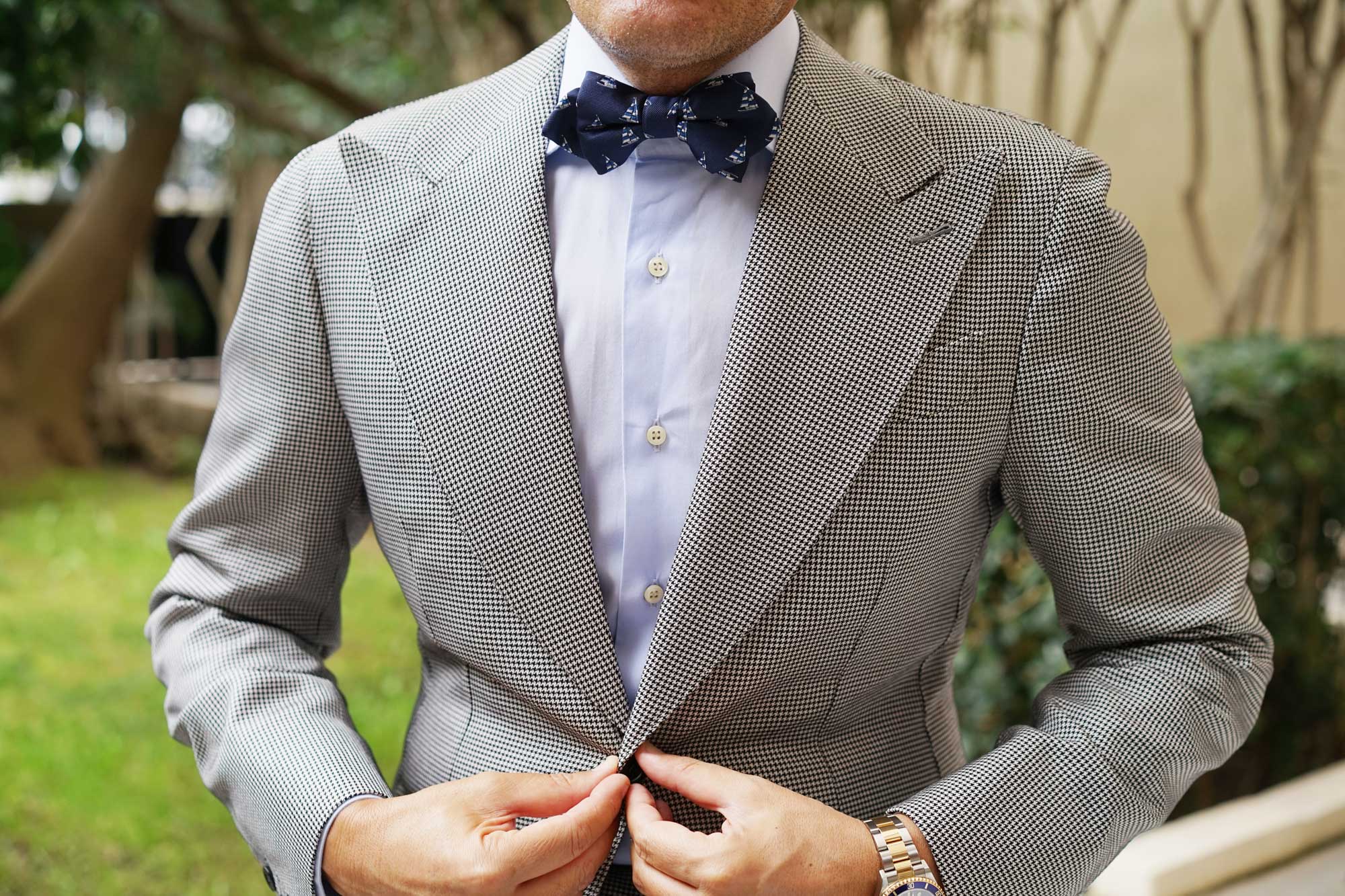 Navy Blue Sailor Boat Diamond Bow Tie