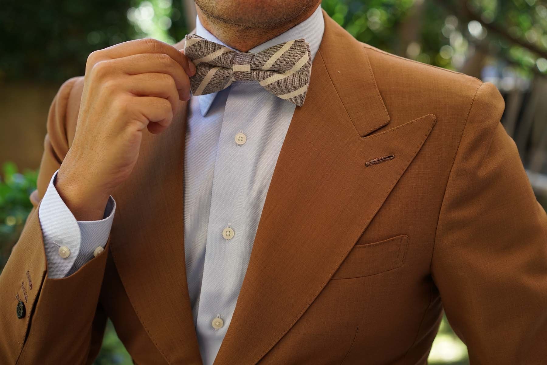 Mersin Brown Stripe Chalk Linen Bow Tie