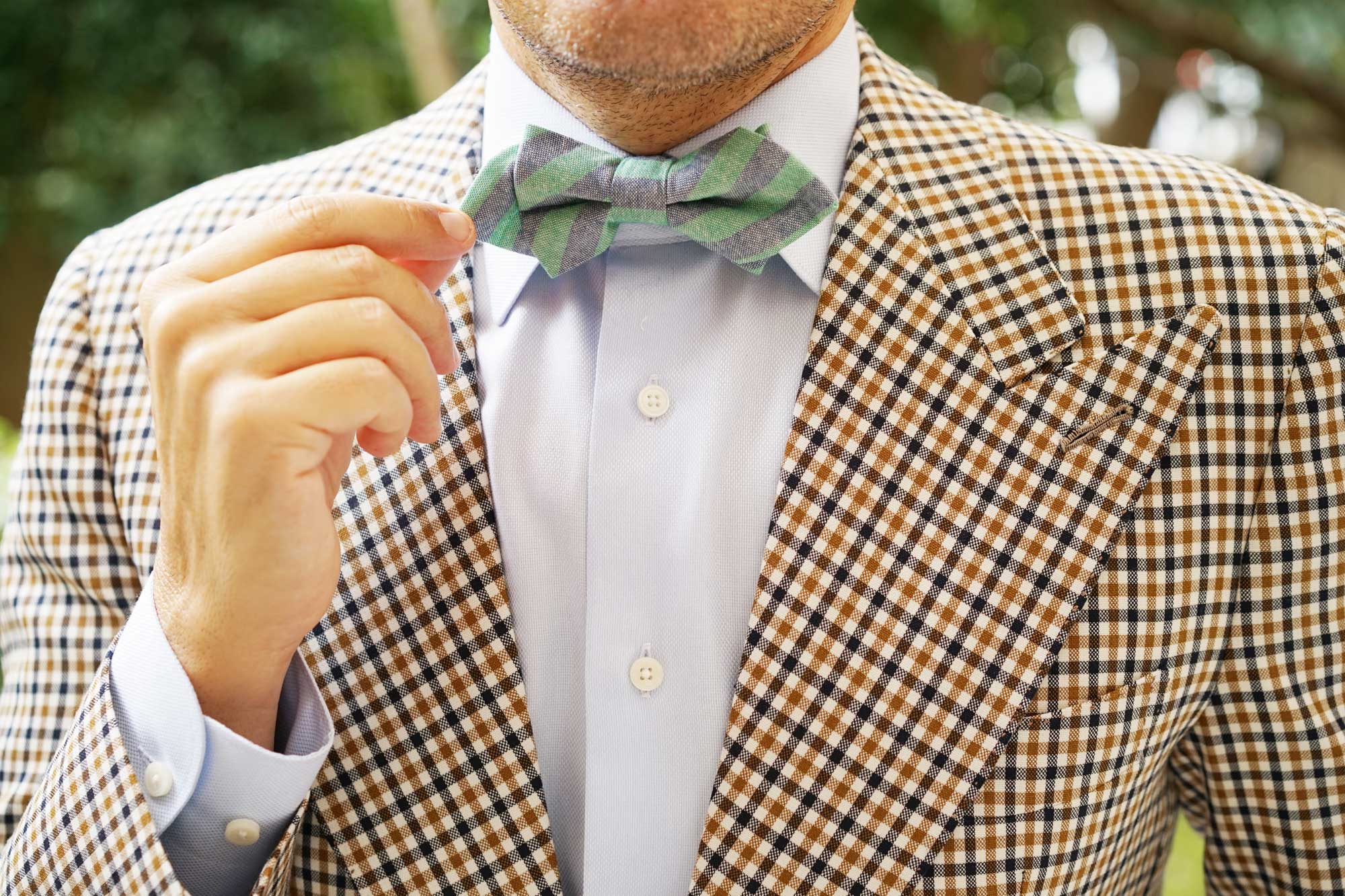 Green & Blue Bengal Linen Diamond Bow Tie