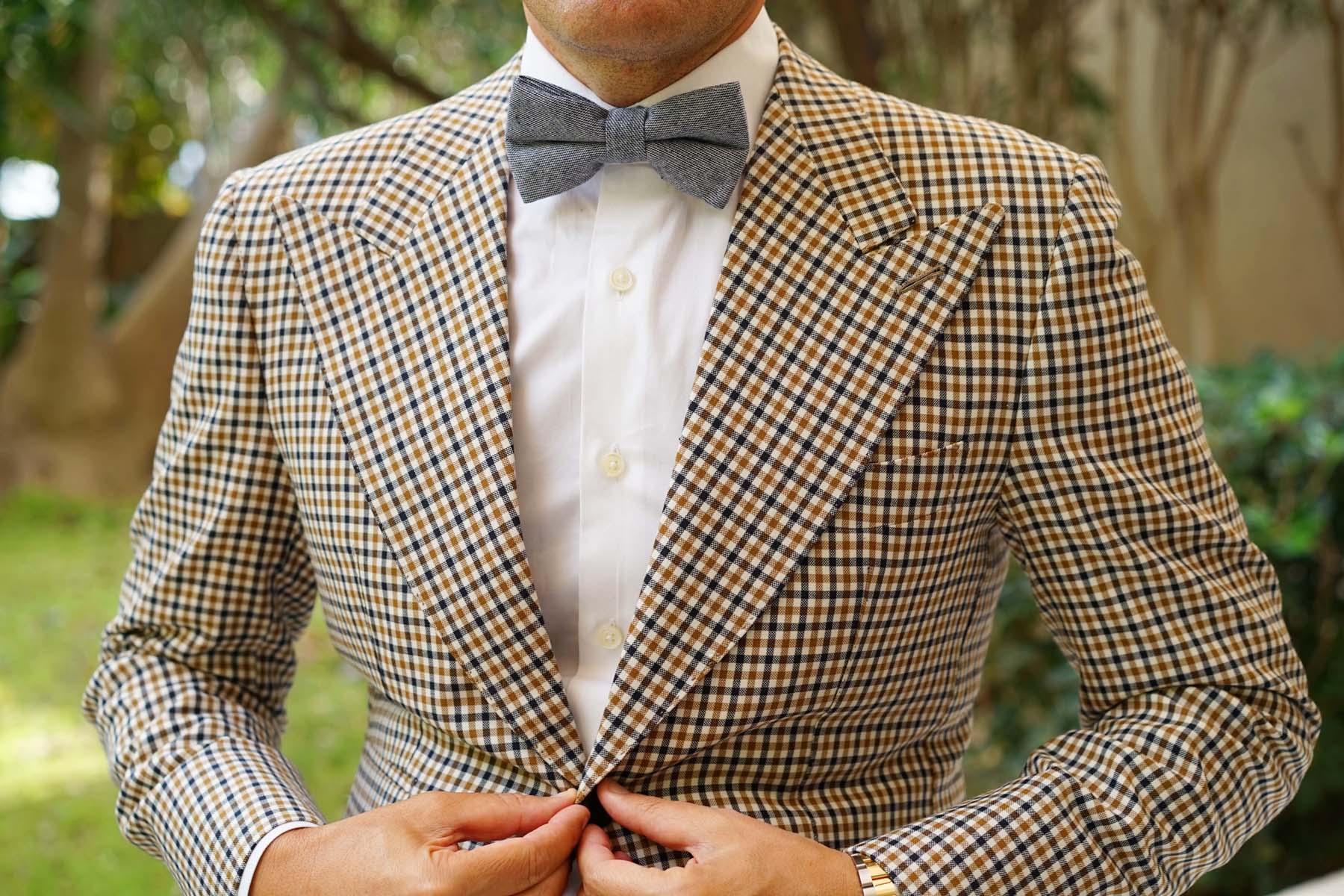 Navy Blue Zig Zag Linen Bow Tie