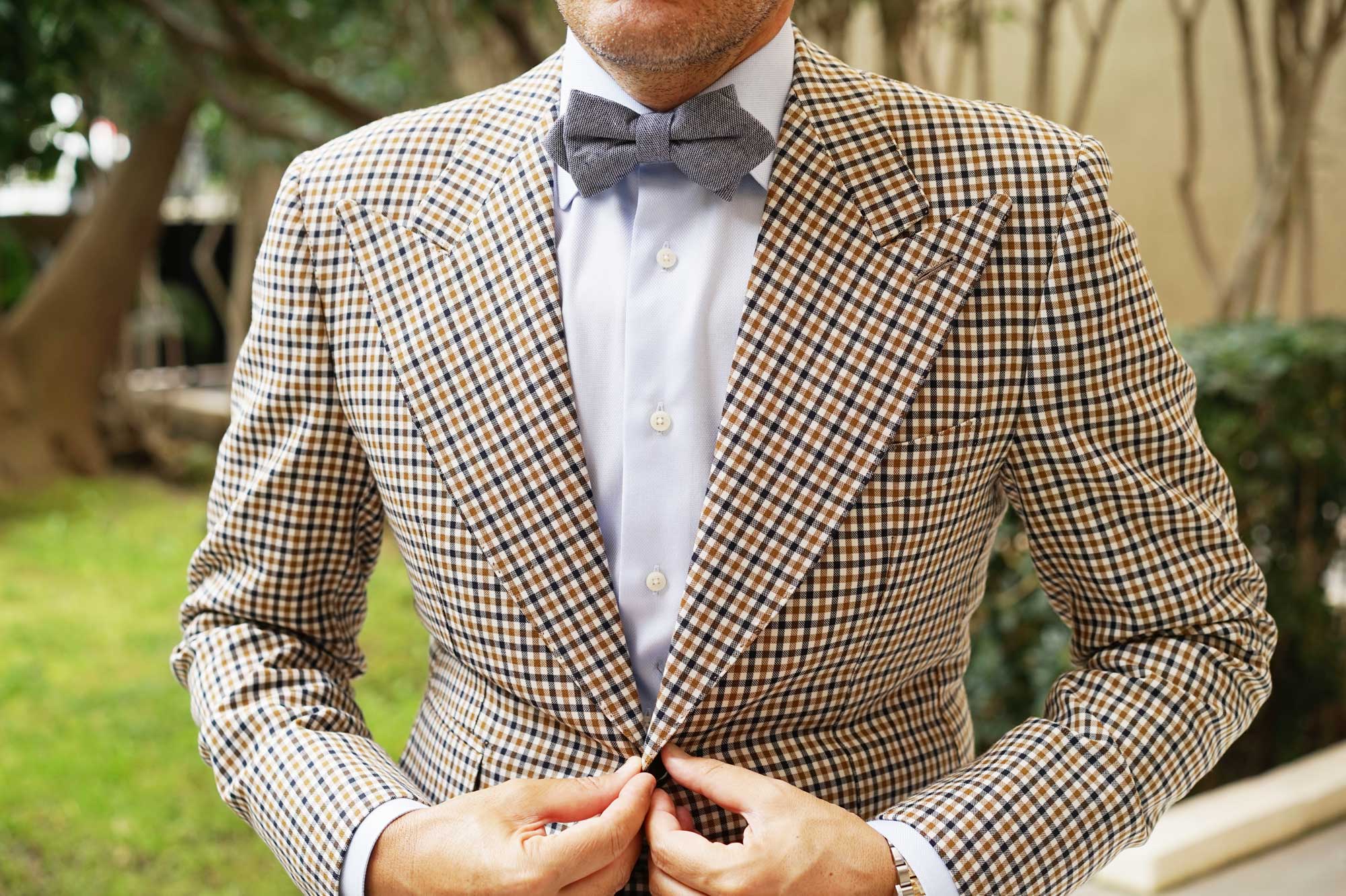 Navy Blue Zig Zag Linen Diamond Bow Tie