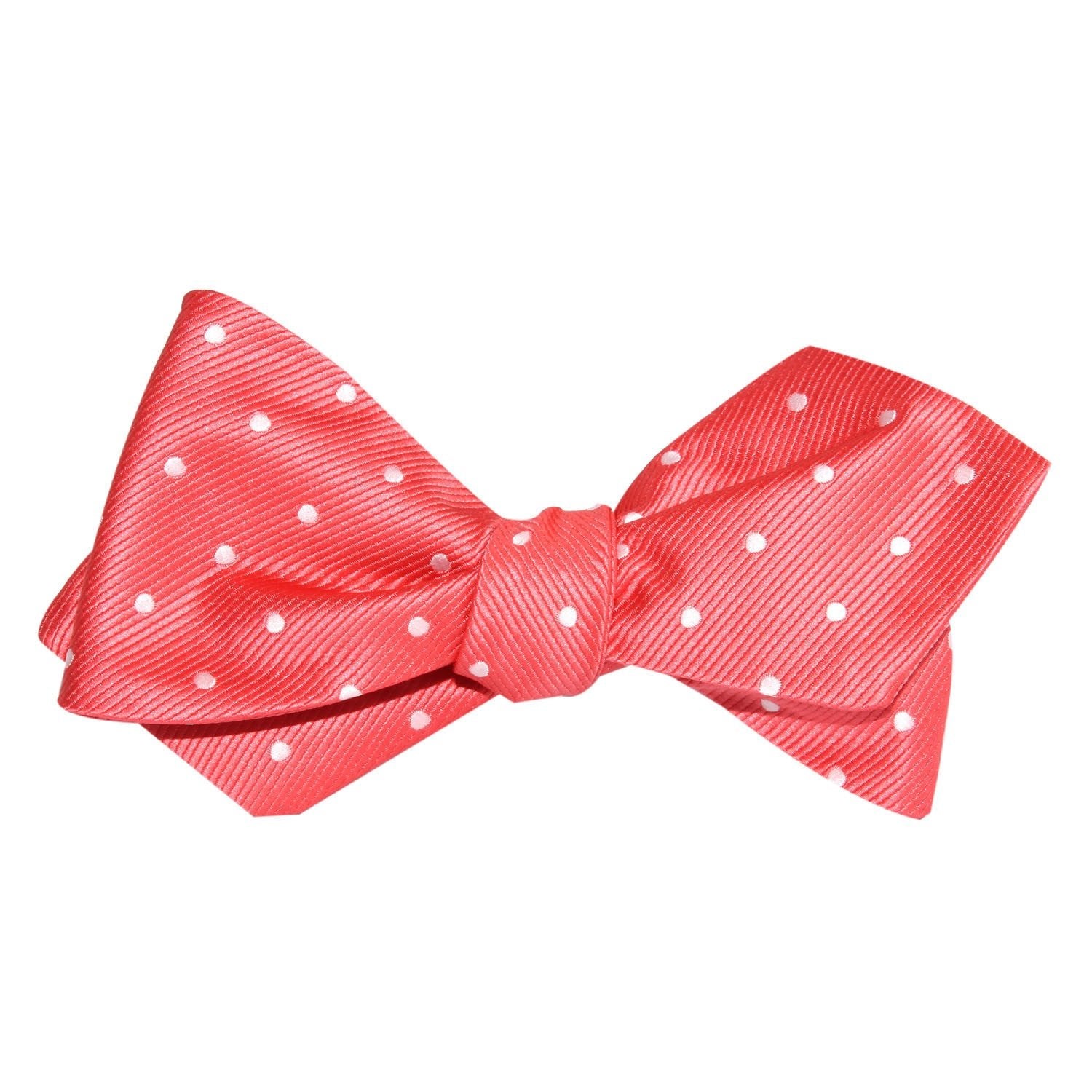 Coral Pink with White Polka Dots Self Tie Diamond Tip Bow Tie