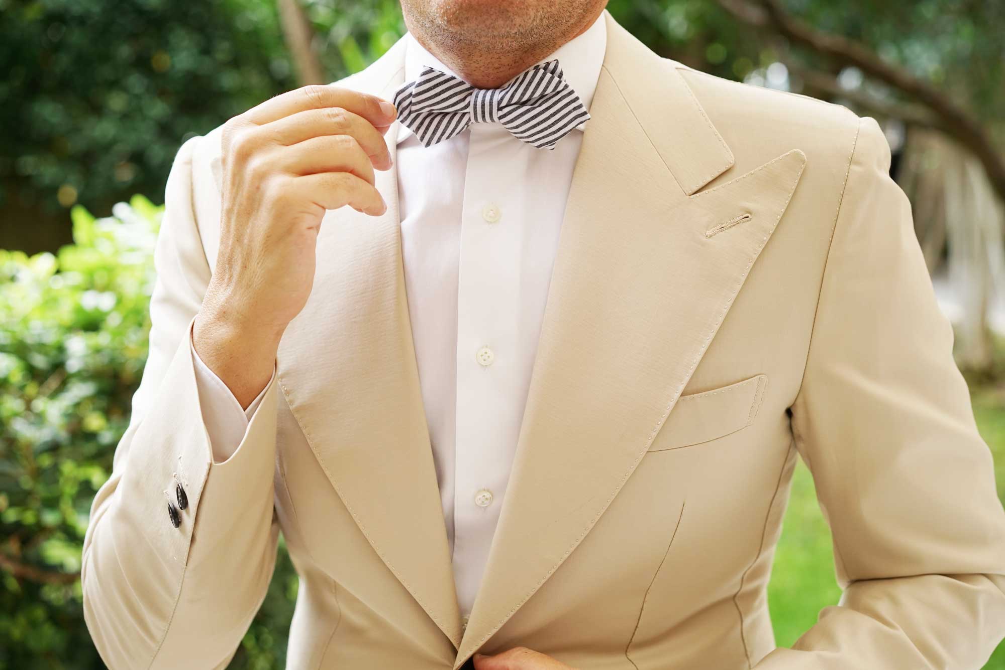 Black and White Chalk Stripe Cotton Diamond Bow Tie