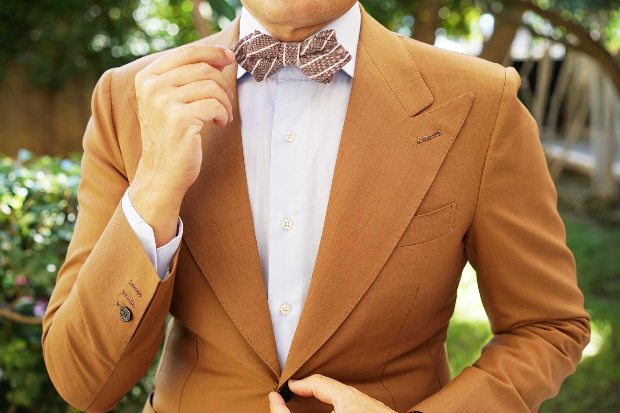 Mocha Brown Pinstripe Linen Diamond Bow Tie