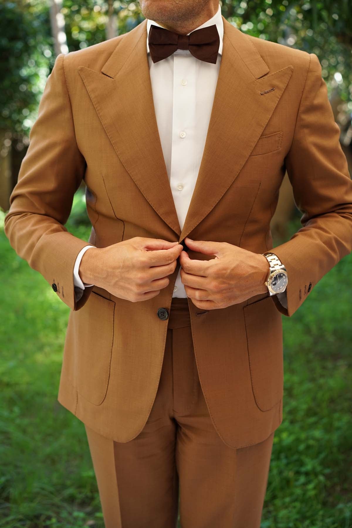 Walnut Brown Slub Linen Bow Tie