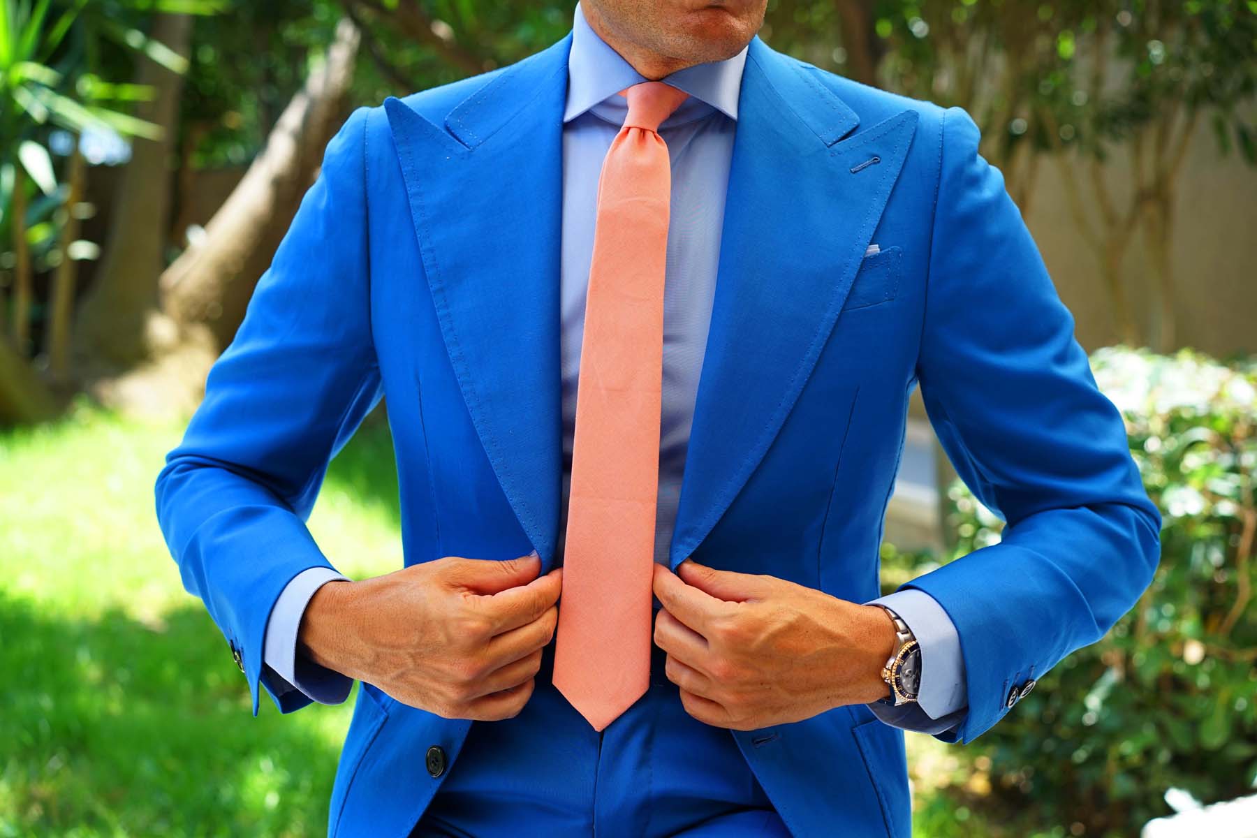 Coral Pink Linen Skinny Tie