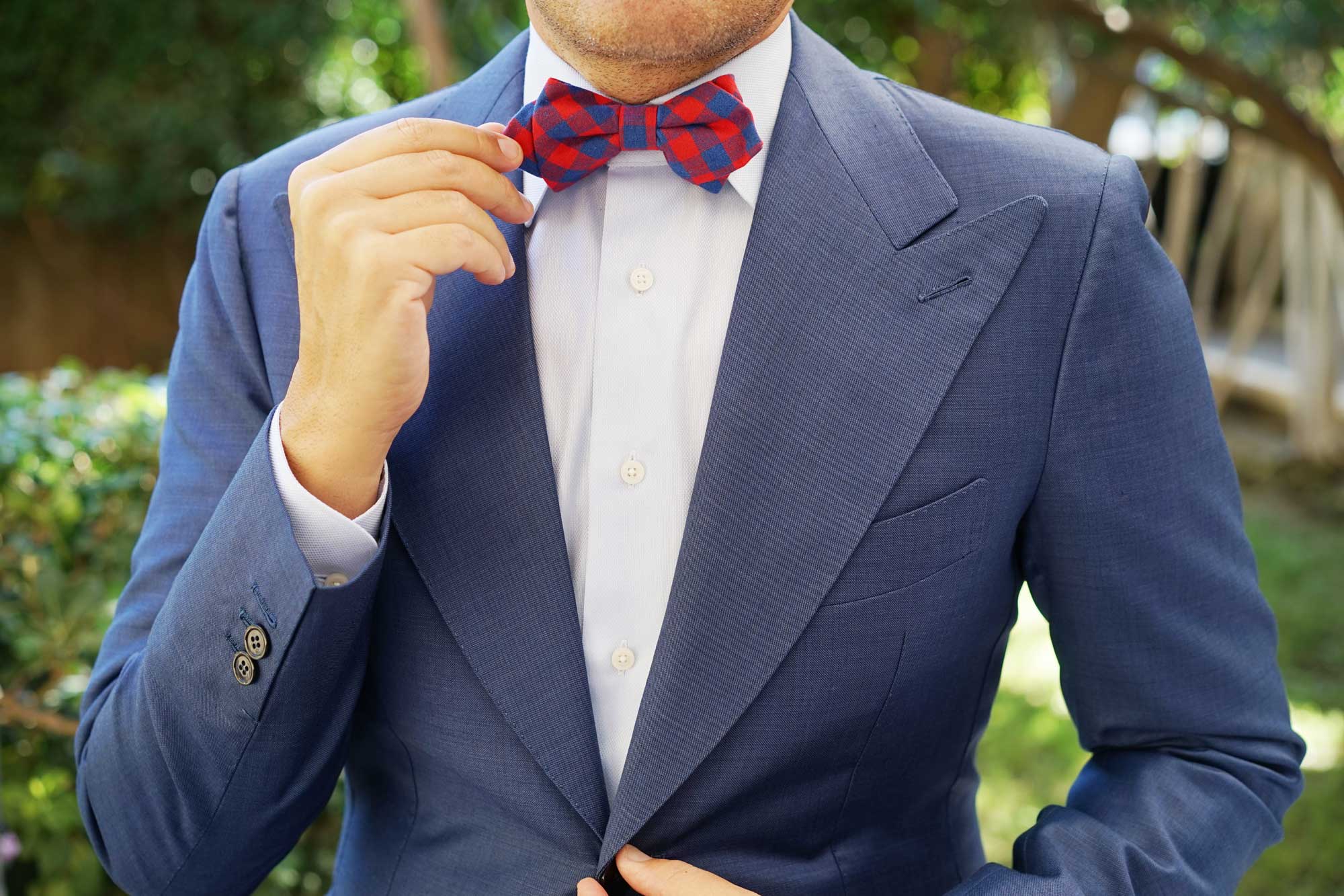 Blue & Red Gingham Diamond Bow Tie