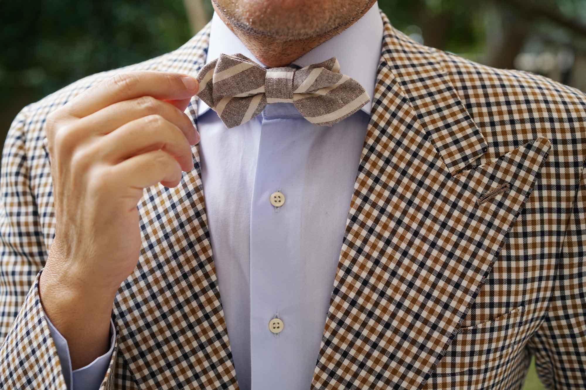 Mersin Brown Stripe Chalk Linen Diamond Bow Tie