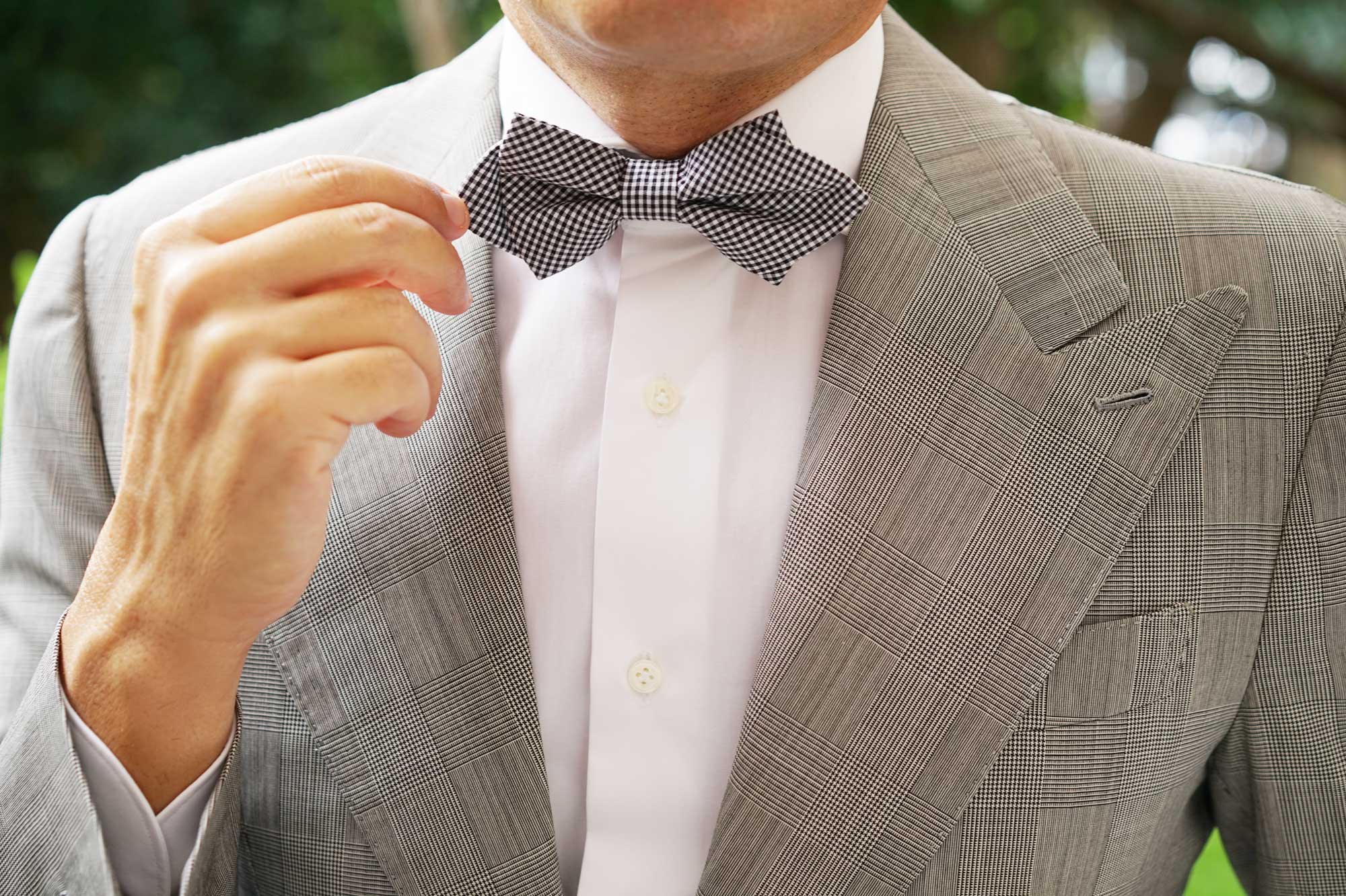 Black Gingham Cotton Diamond Bow Tie