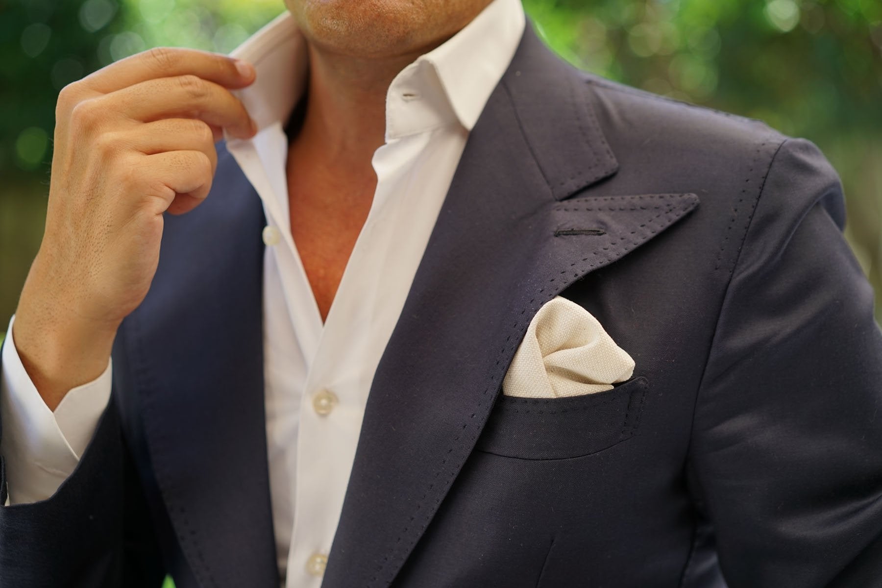 Dry Khaki White Linen Pocket Square