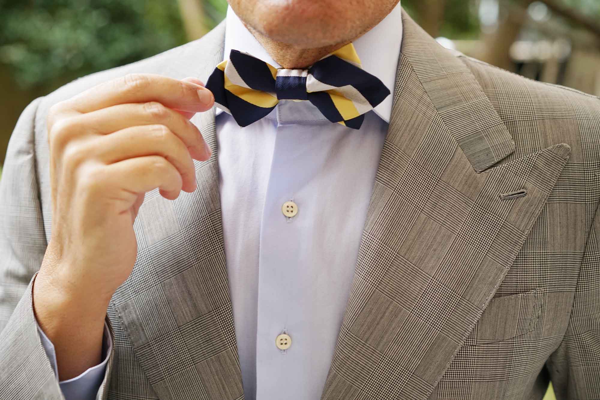 Navy Blue & Yellow Stripe Diamond Bow Tie