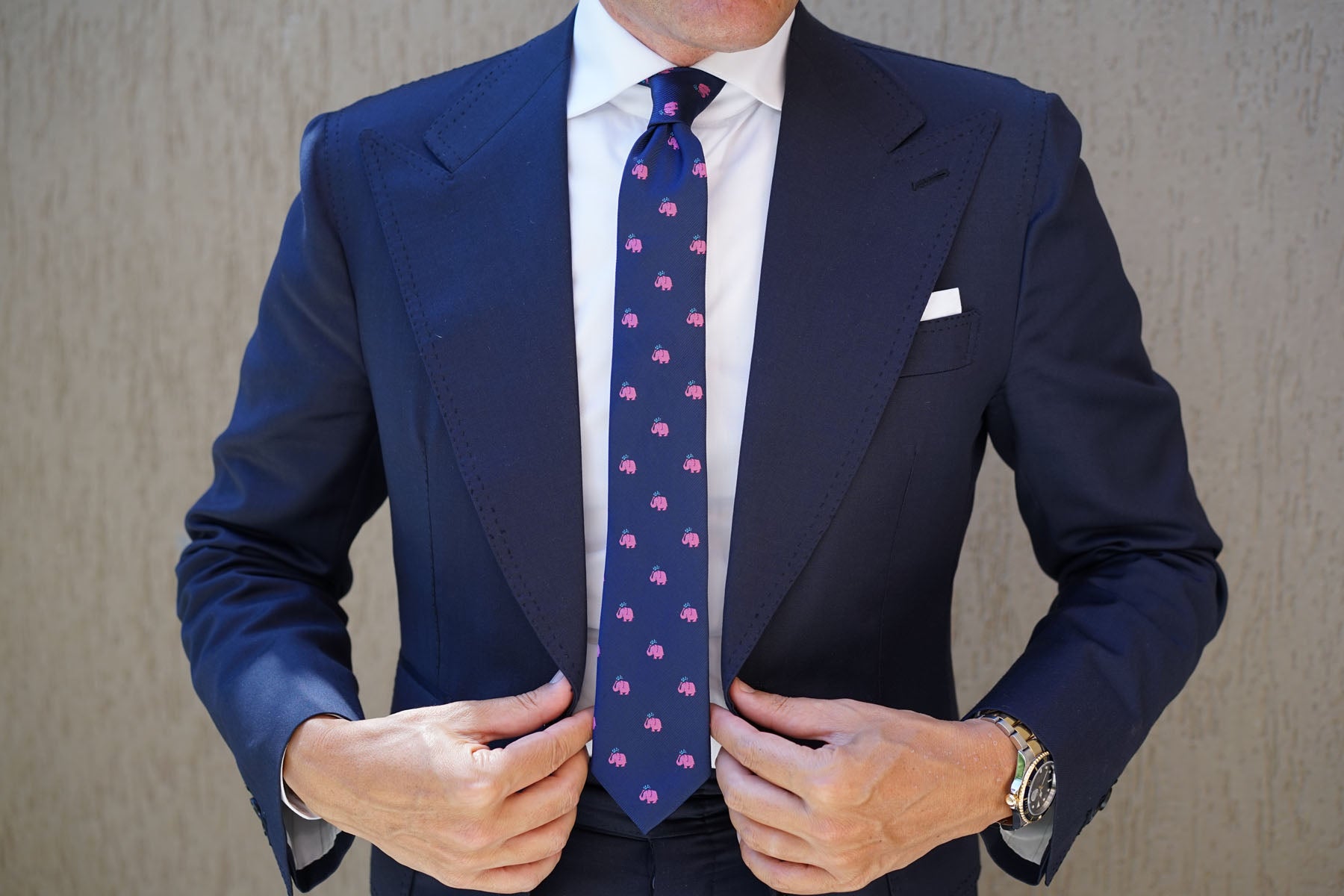 Pink Water Elephant Skinny Tie