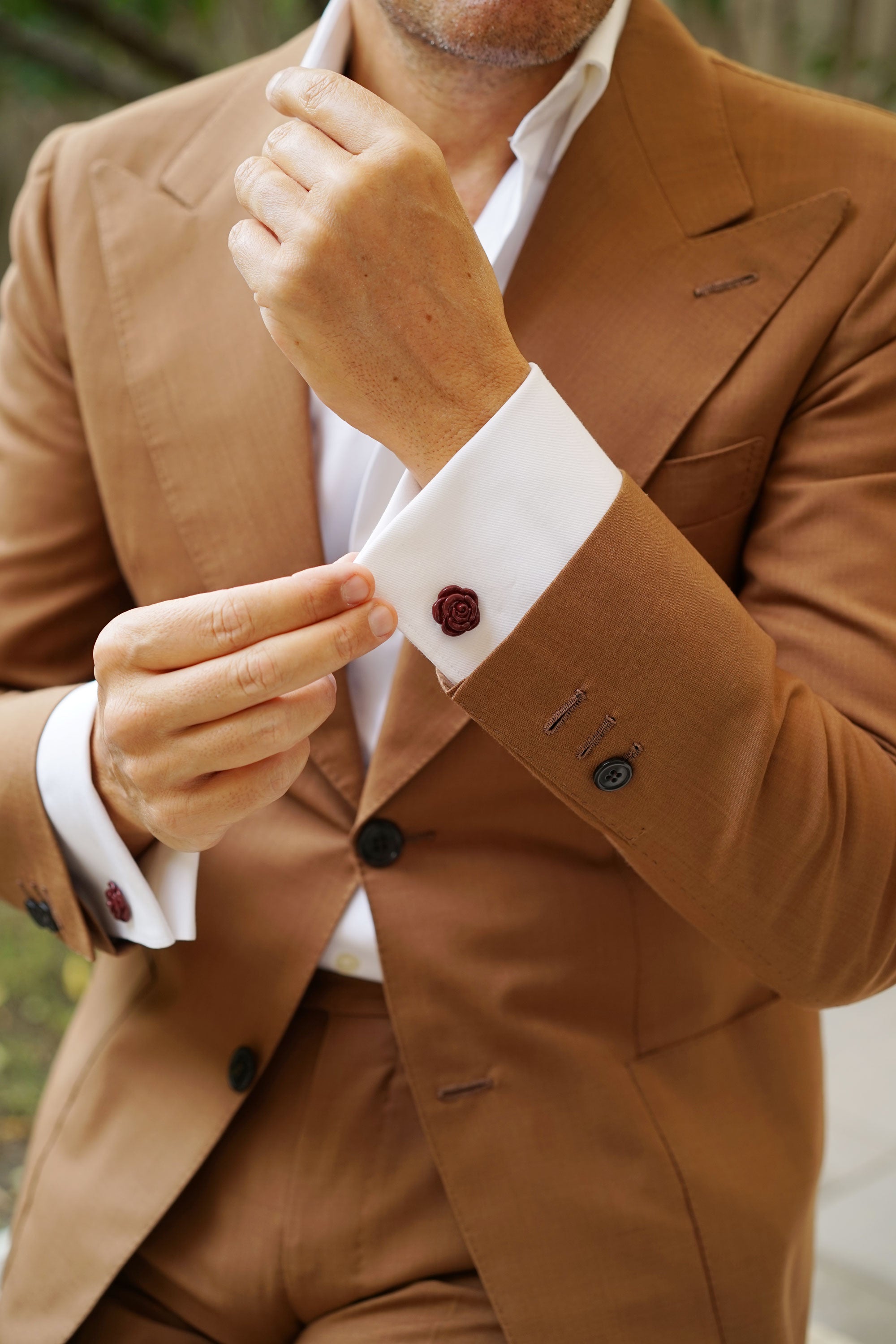 Mahogany Maroon Rose Metal Cufflinks