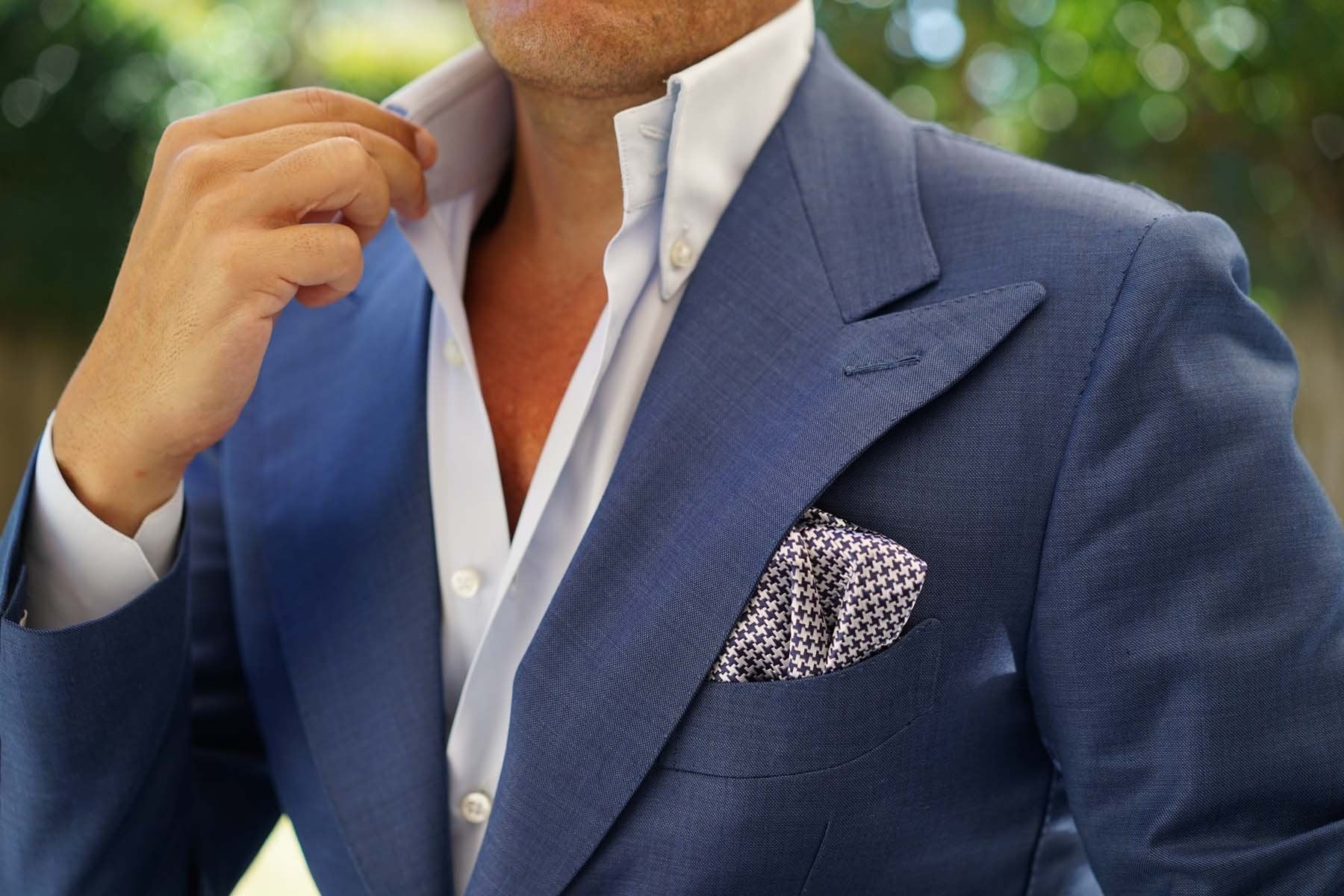 Deep Blue Houndstooth Pocket Square