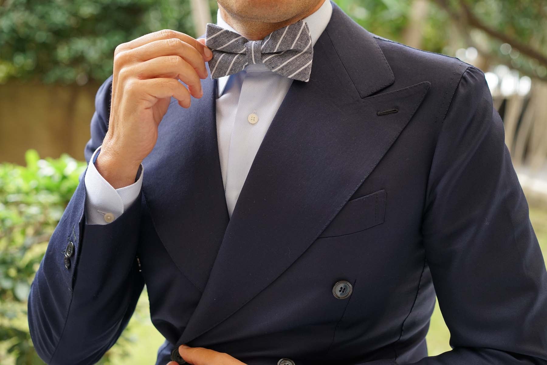 Starry Night Blue Pinstripe Linen Bow Tie