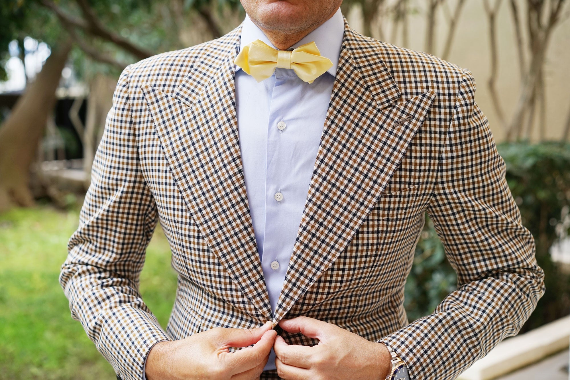 Light Yellow Satin Diamond Bow Tie