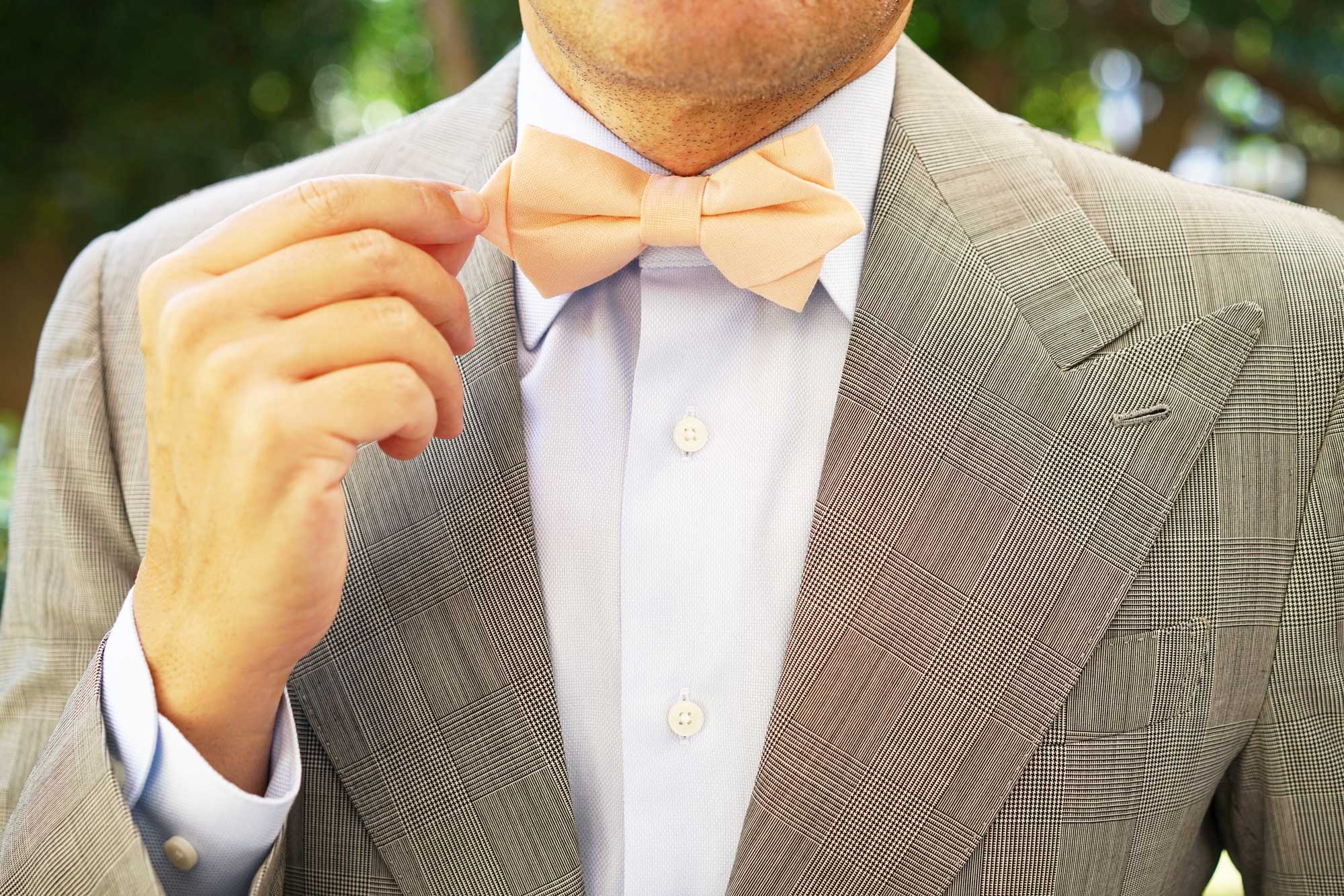 Dusty Peach Slub Linen Diamond Bow Tie