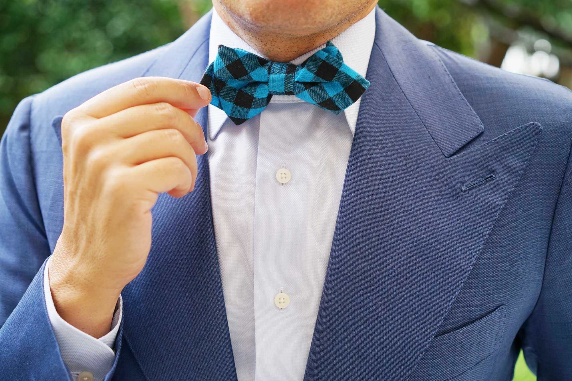 Grim Blue Gingham Diamond Bow Tie