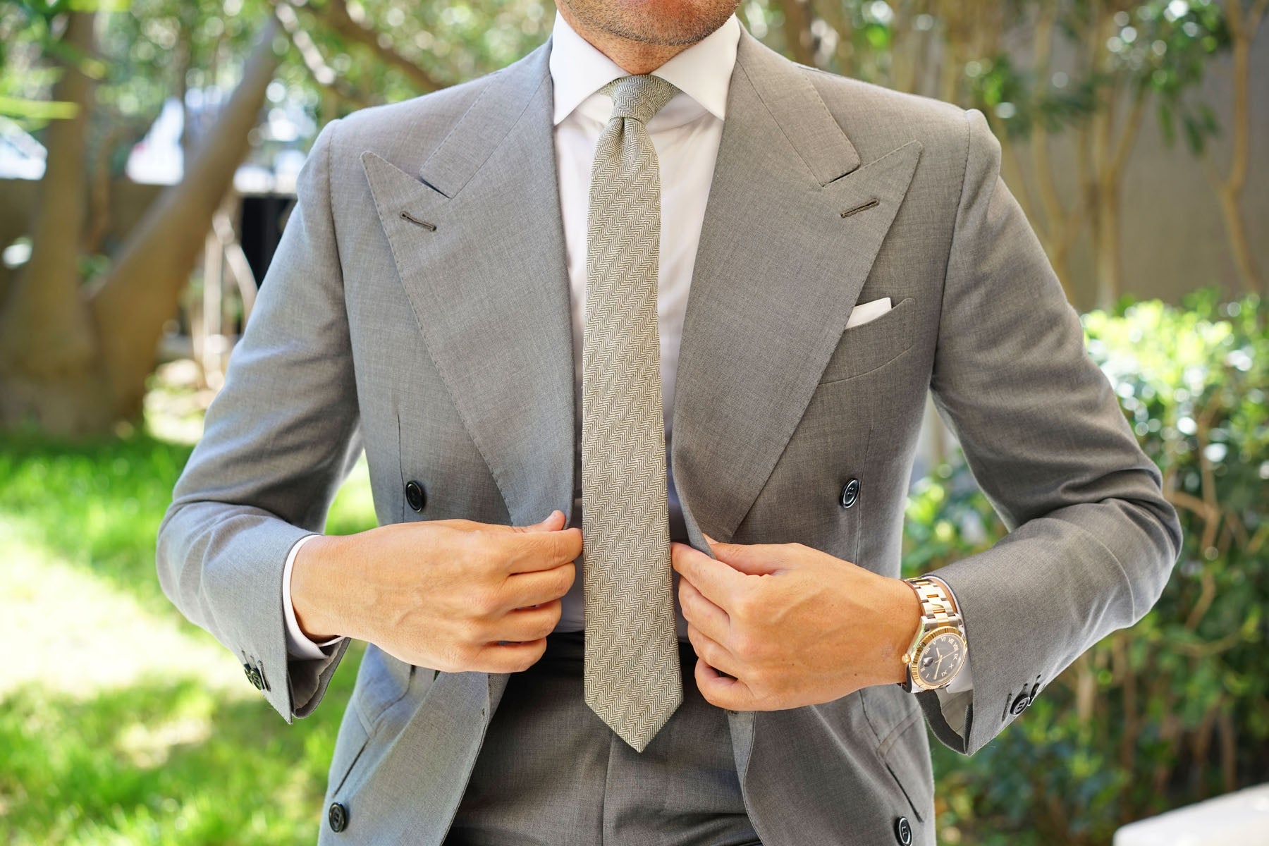 Laurel Green Herringbone Linen Skinny Tie