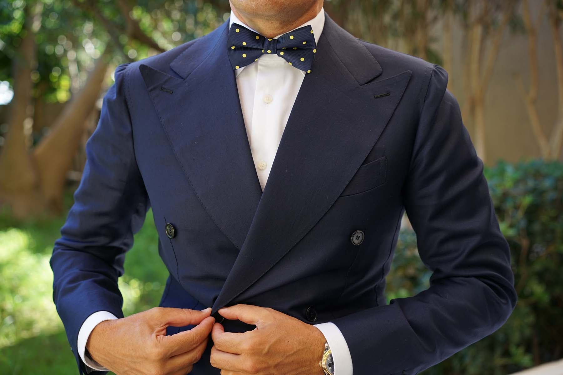 Navy on Large Yellow Dots Bow Tie