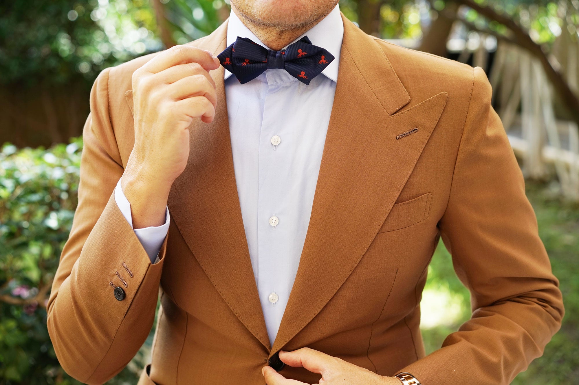 Caribbean Coral Octopus Diamond Bow Tie