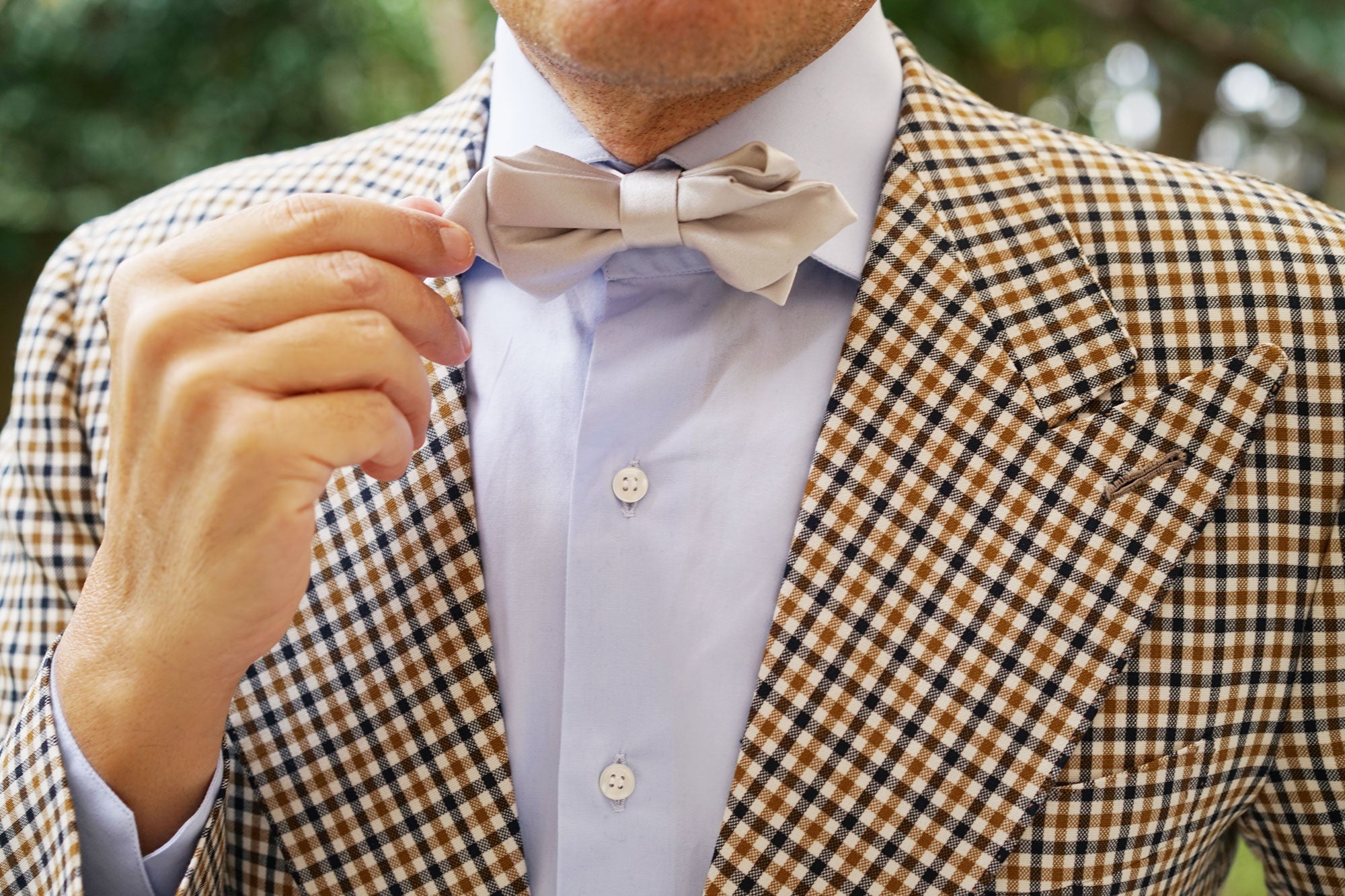 Light Grey Satin Diamond Bow Tie