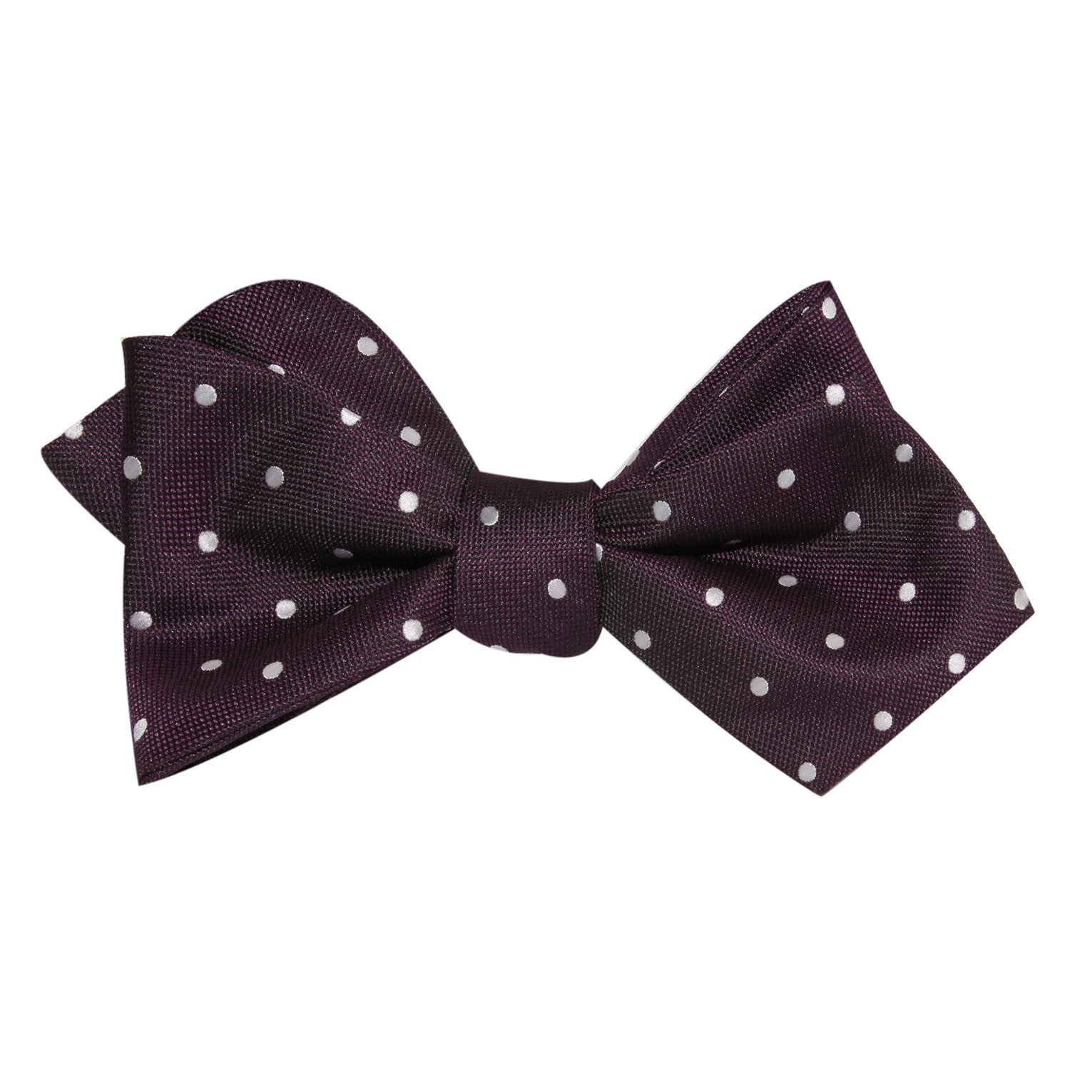 Eggplant Plum Purple with White Polka Dots Self Tie Diamond Tip Bow Tie