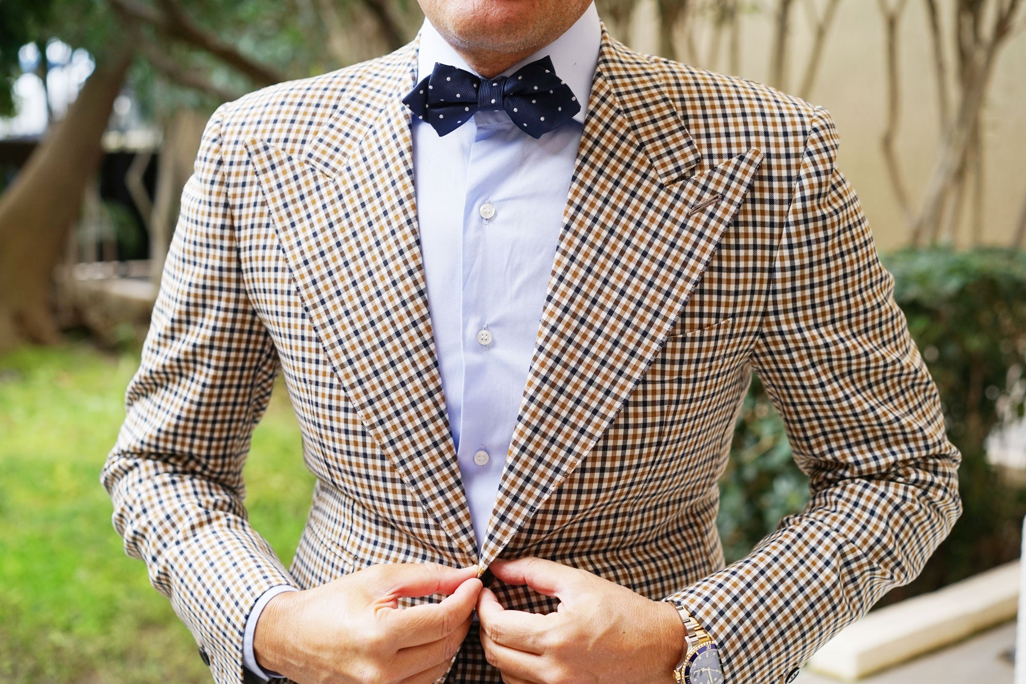 Dark Midnight Blue with White Polka Dots Diamond Bow Tie