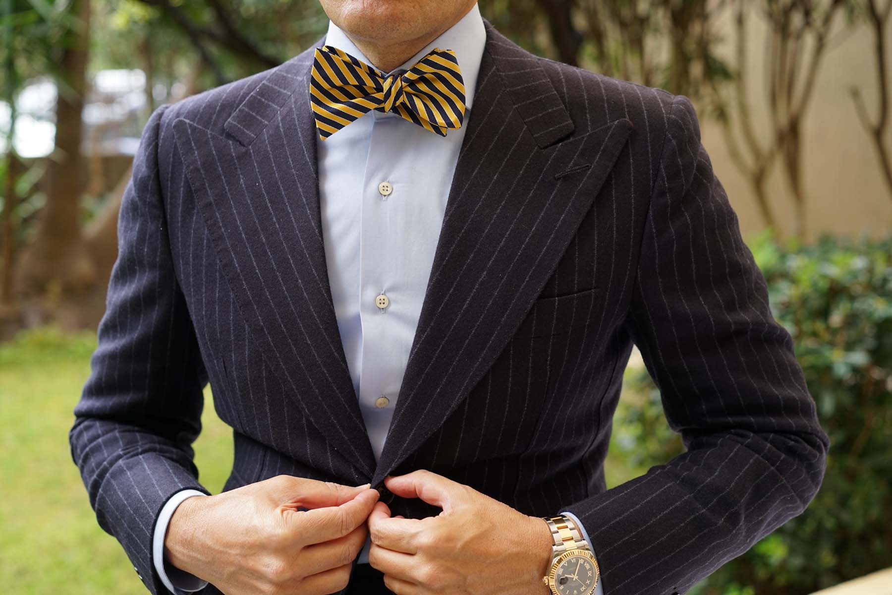 Yellow and Navy Blue Diagonal - Bow Tie (Untied)